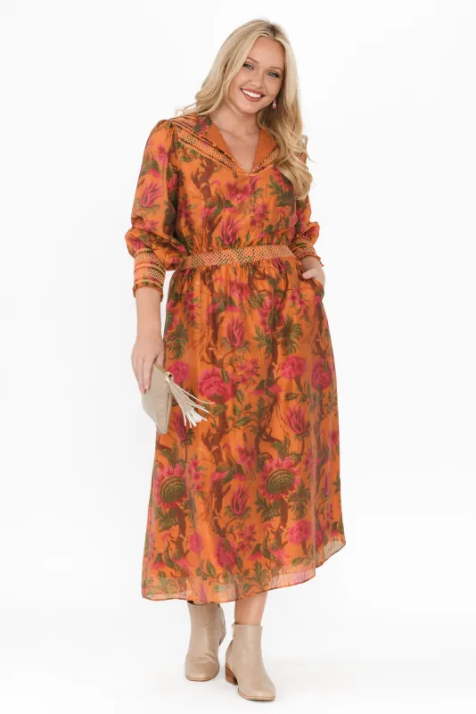 Panama Orange Floral Button Dress sold by Blue Bungalow
