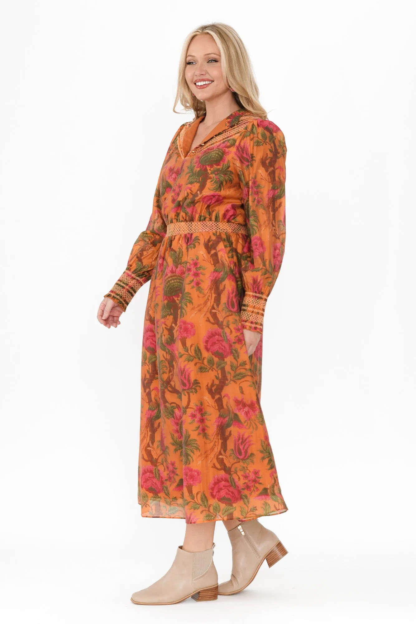 Panama Orange Floral Button Dress sold by Blue Bungalow product image thumbnail 3