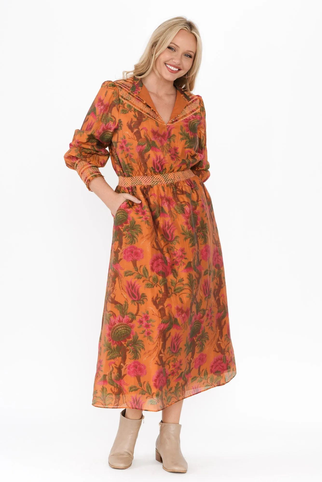 Panama Orange Floral Button Dress sold by Blue Bungalow product image thumbnail 2
