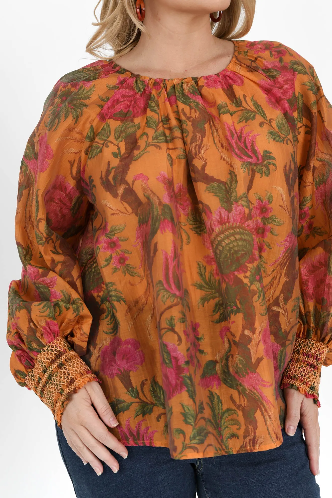 Panama Orange Floral Puff Sleeve Top sold by Blue Bungalow product image thumbnail 5