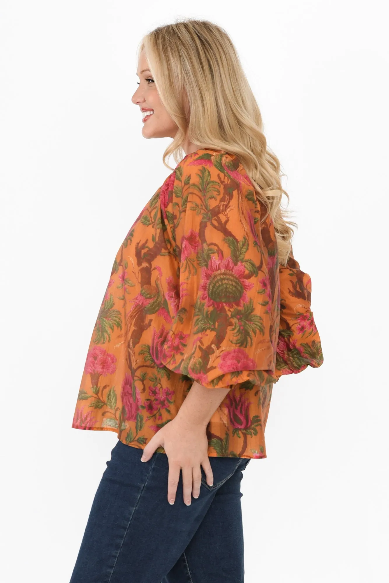 Panama Orange Floral Puff Sleeve Top sold by Blue Bungalow product image thumbnail 3
