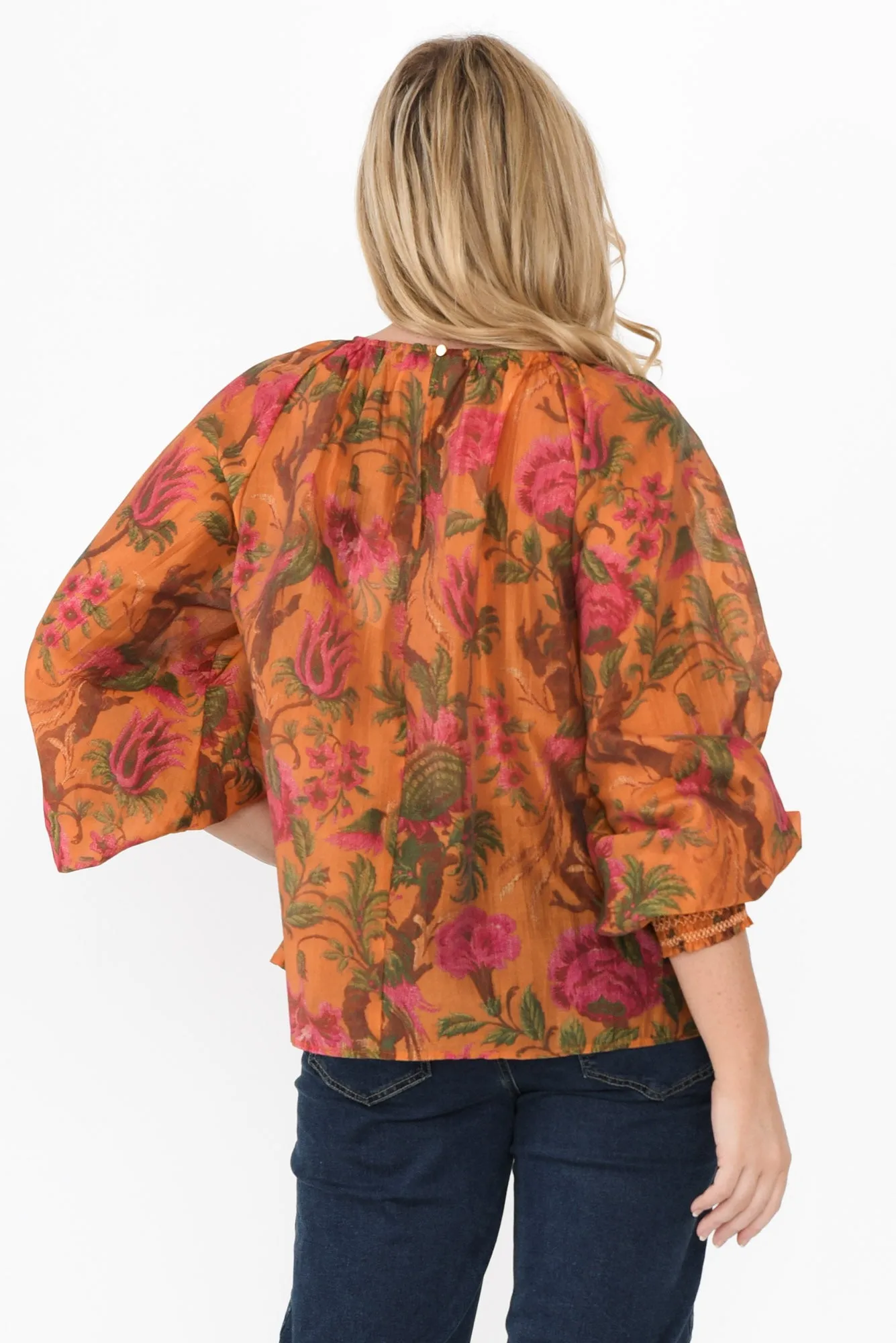 Panama Orange Floral Puff Sleeve Top sold by Blue Bungalow product image thumbnail 4