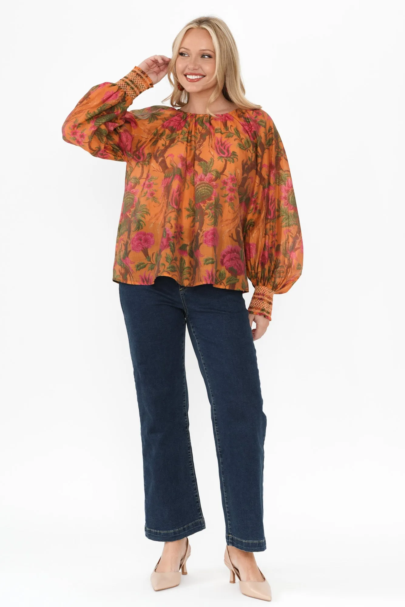 Panama Orange Floral Puff Sleeve Top sold by Blue Bungalow product image thumbnail 2