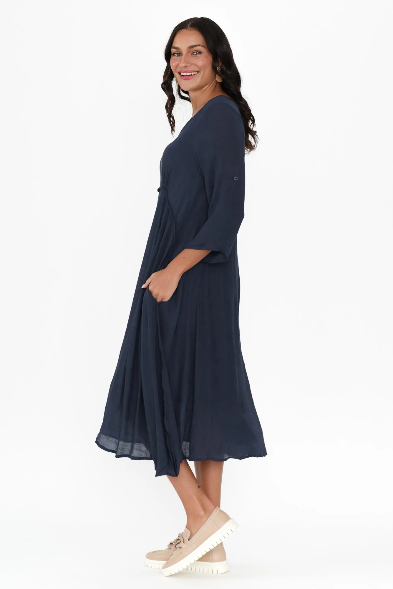 Sapporo Navy Cotton Blend Crescent Dress sold by Blue Bungalow product image thumbnail 3