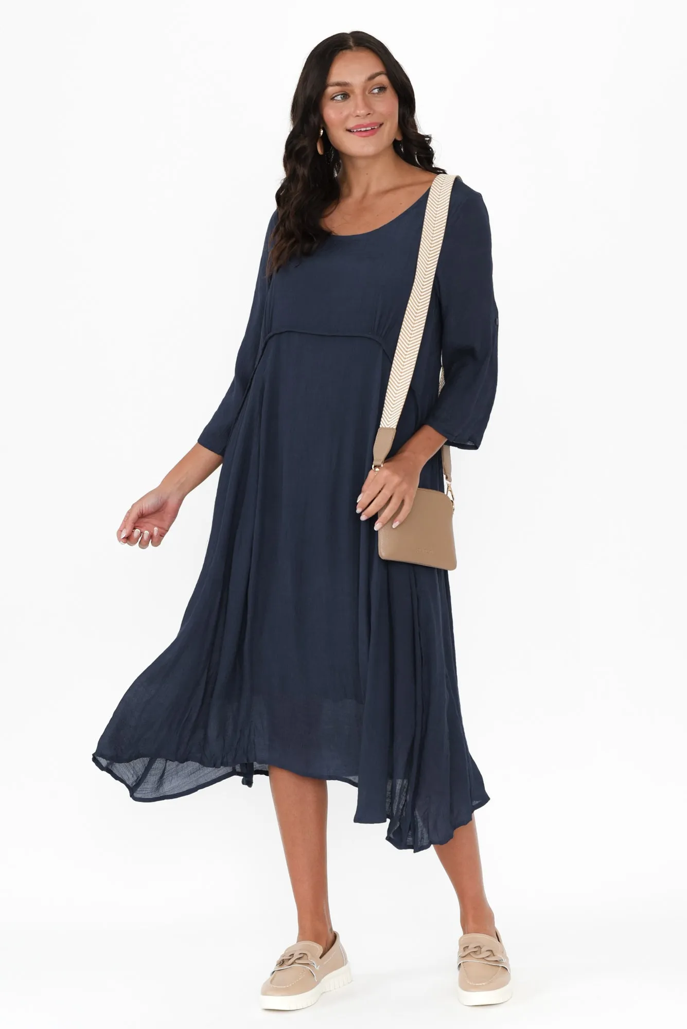 Sapporo Navy Cotton Blend Crescent Dress sold by Blue Bungalow