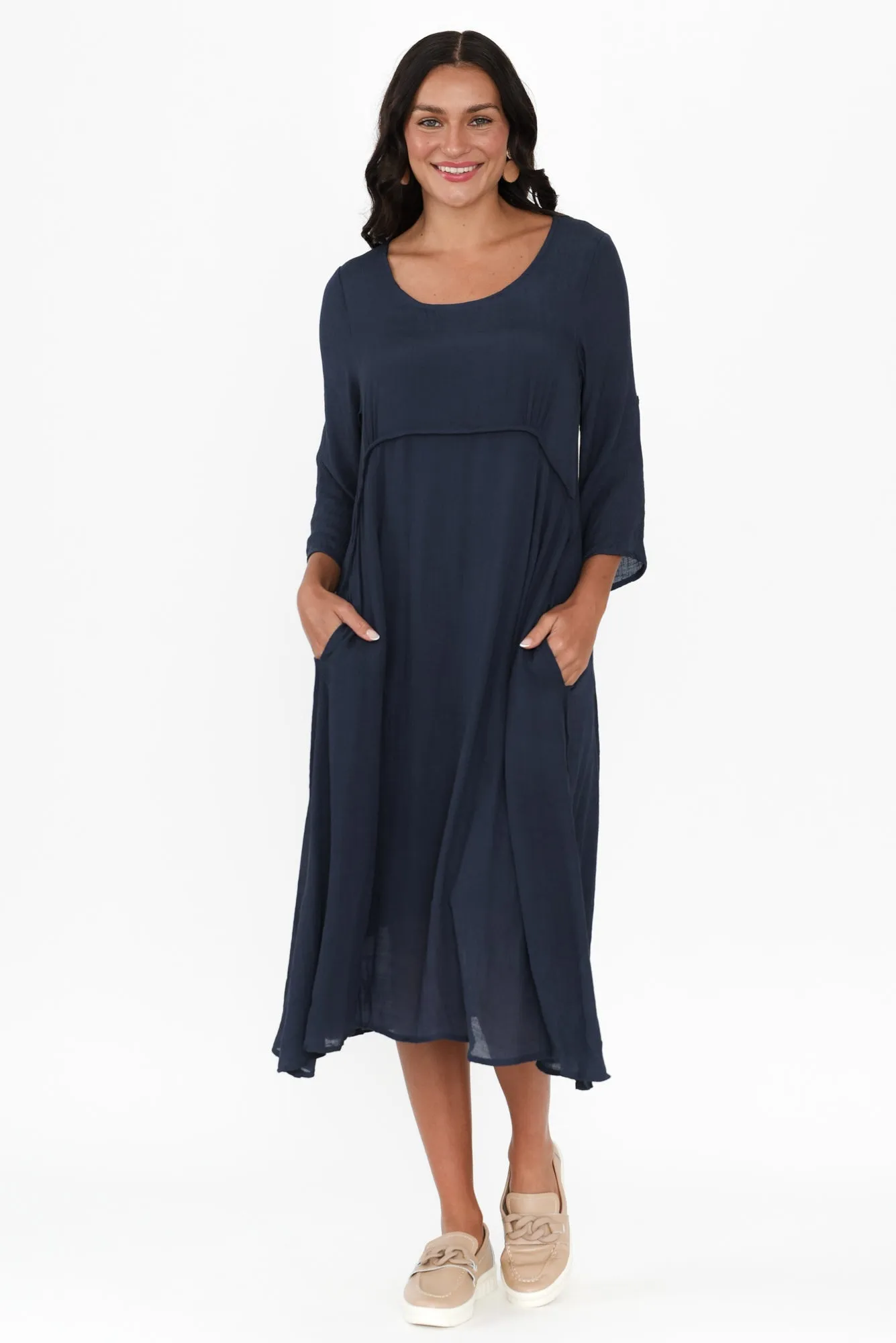 Sapporo Navy Cotton Blend Crescent Dress sold by Blue Bungalow product image thumbnail 2