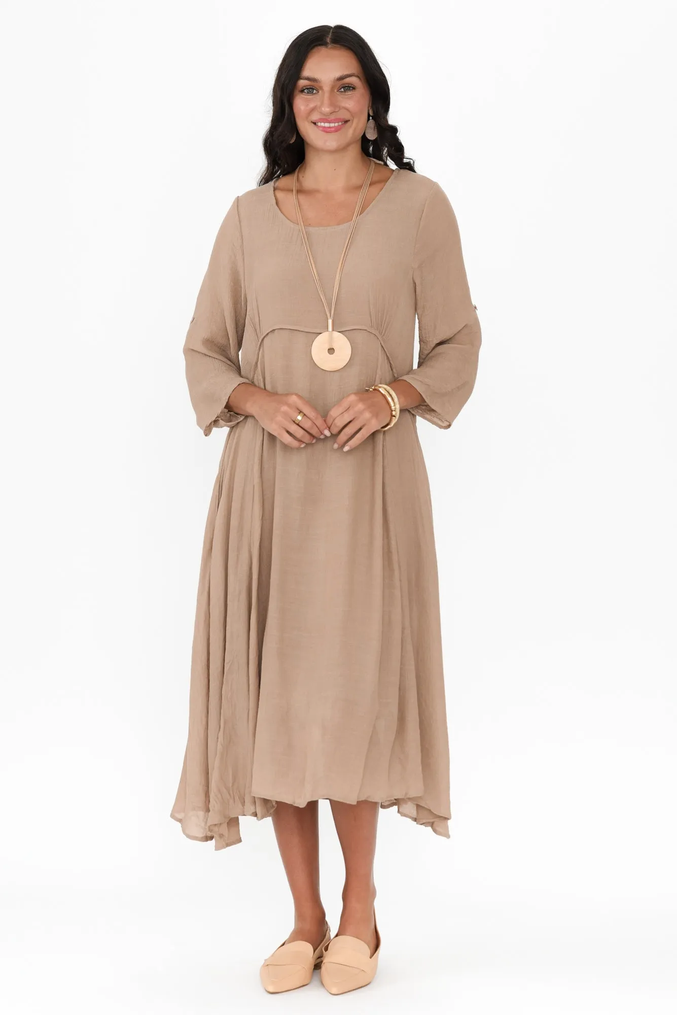 Sapporo Mocha Cotton Blend Crescent Dress sold by Blue Bungalow
