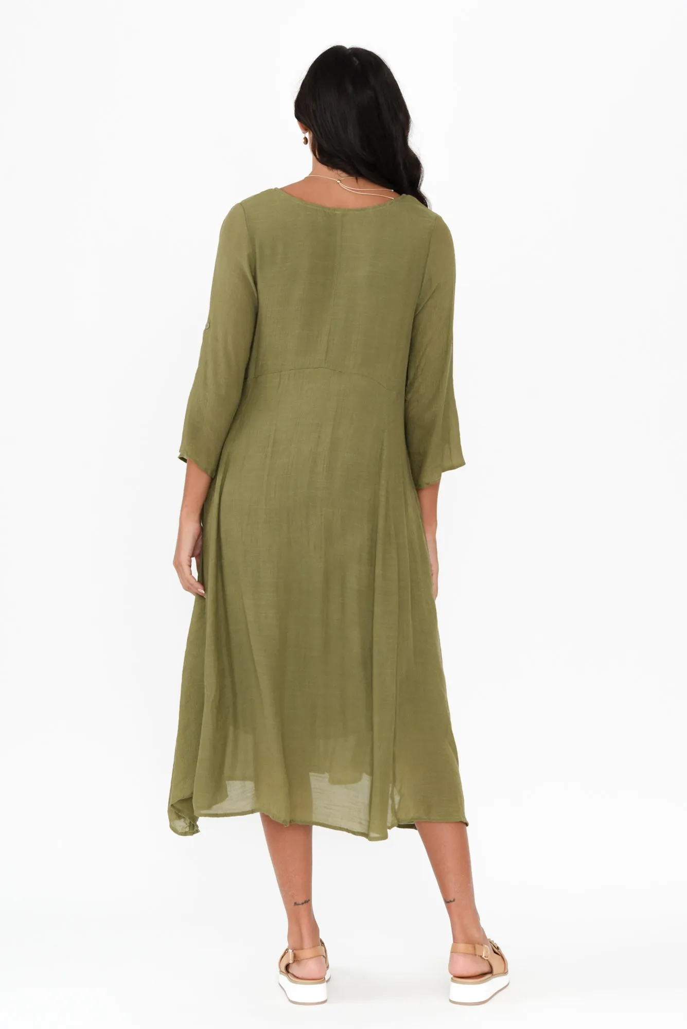 Sapporo Khaki Cotton Blend Crescent Dress sold by Blue Bungalow product image thumbnail 4