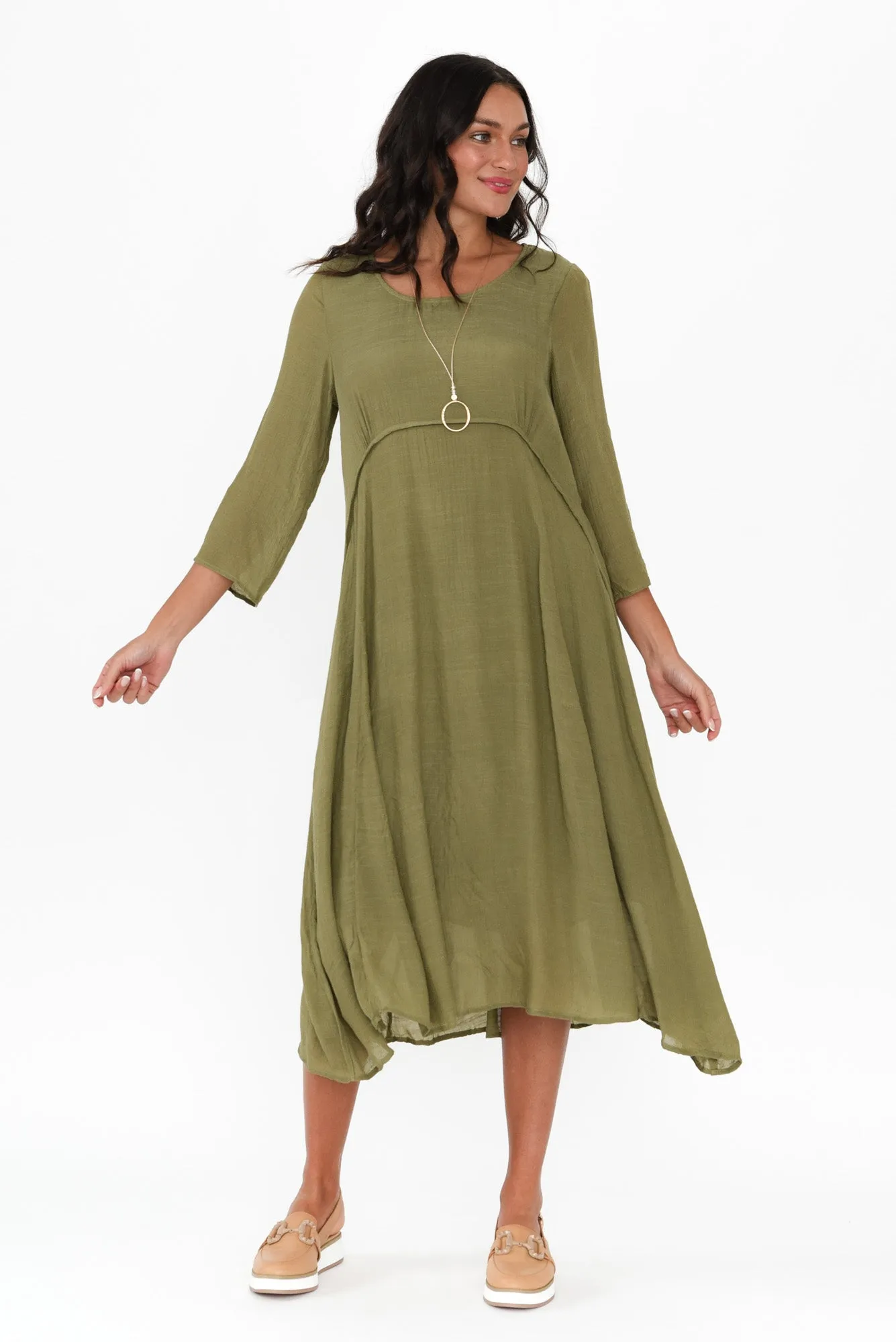 Sapporo Khaki Cotton Blend Crescent Dress sold by Blue Bungalow product image thumbnail 2