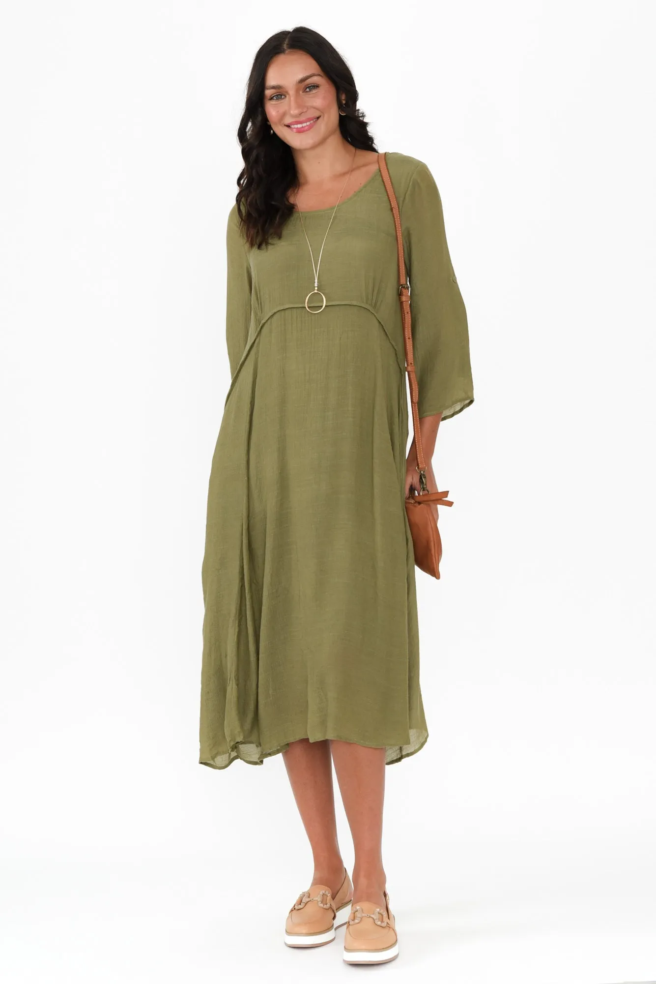 Sapporo Khaki Cotton Blend Crescent Dress sold by Blue Bungalow