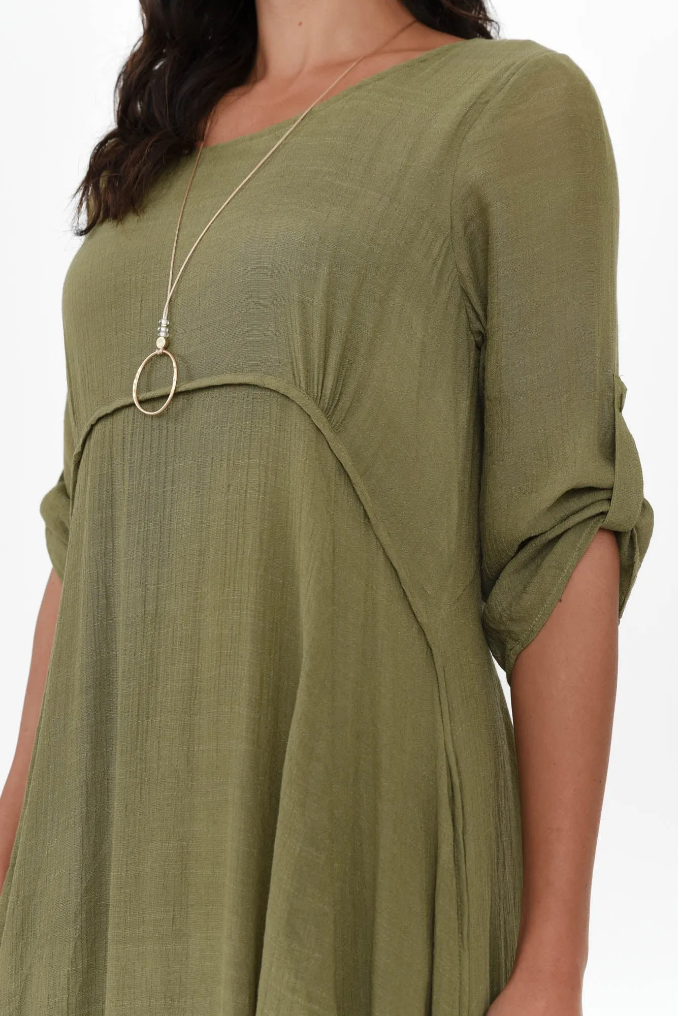 Sapporo Khaki Cotton Blend Crescent Dress sold by Blue Bungalow product image thumbnail 5