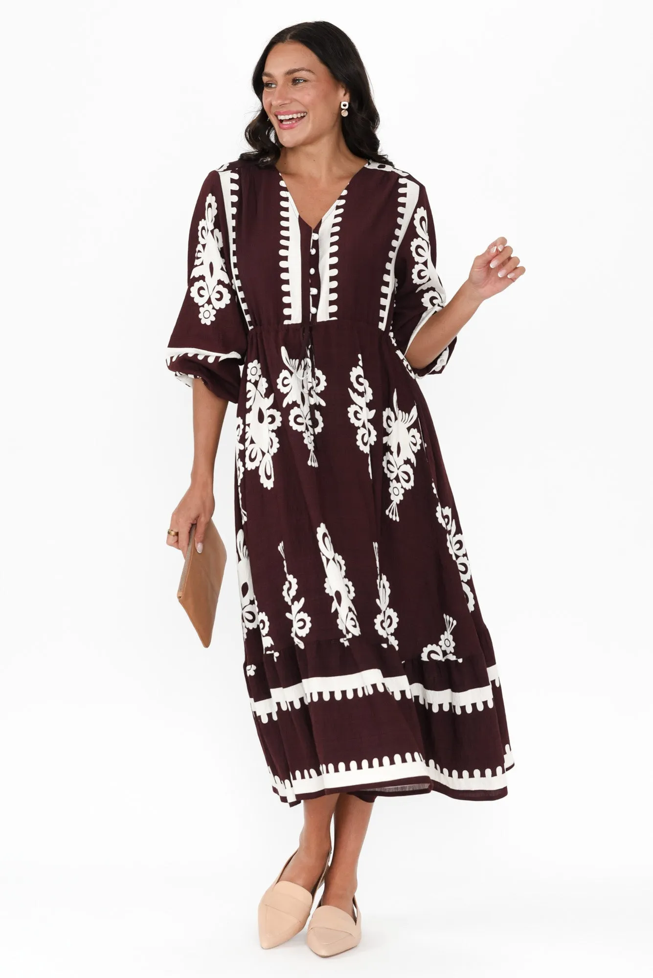 Javia Chocolate Abstract Tie Dress sold by Blue Bungalow product image thumbnail 2