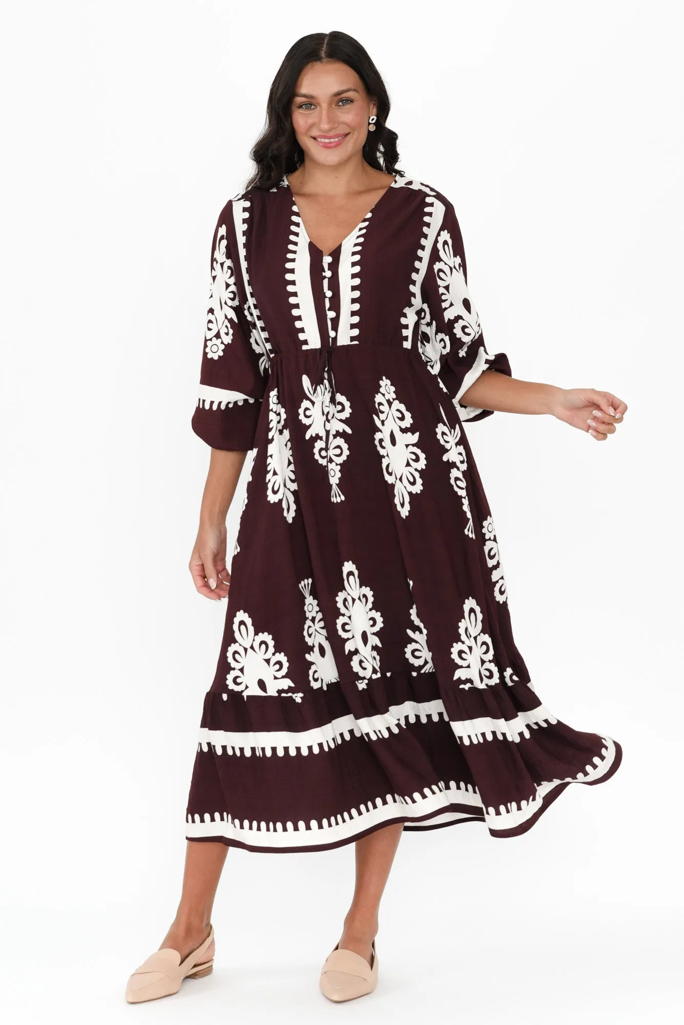 Javia Chocolate Abstract Tie Dress sold by Blue Bungalow product image thumbnail 3