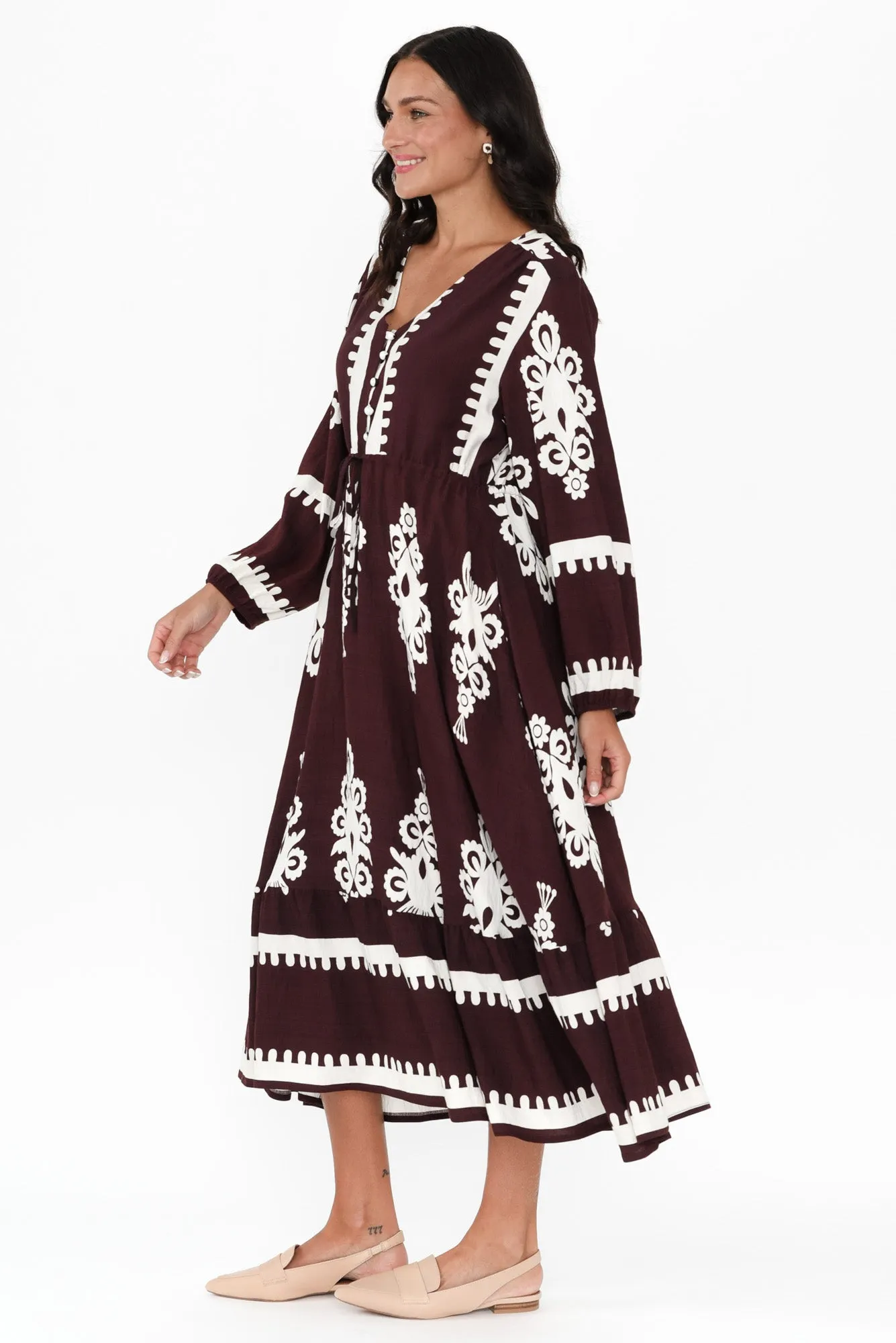 Javia Chocolate Abstract Tie Dress sold by Blue Bungalow product image thumbnail 4