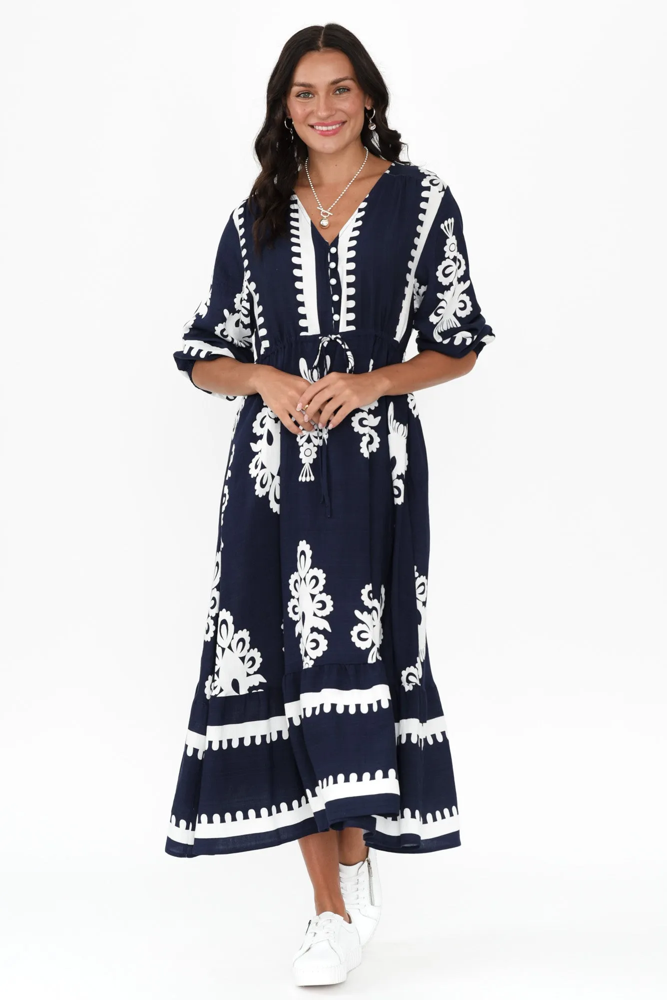 Javia Navy Abstract Tie Dress sold by Blue Bungalow product image thumbnail 2