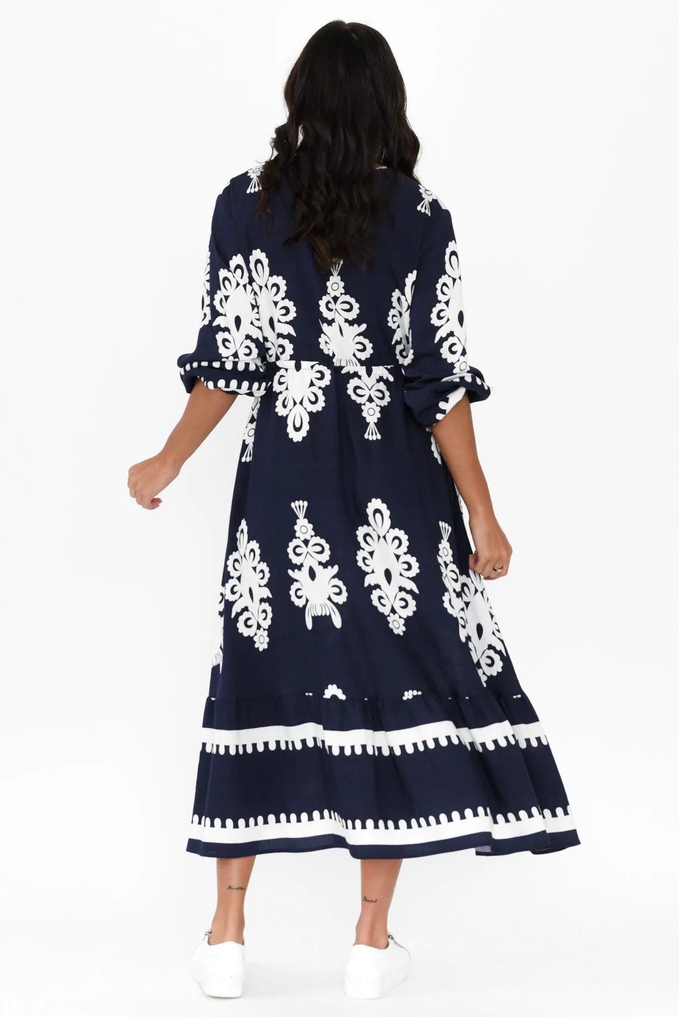 Javia Navy Abstract Tie Dress sold by Blue Bungalow product image thumbnail 5