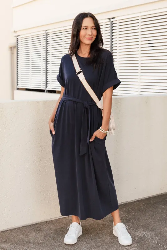 Althea Navy Tie Dress sold by Blue Bungalow