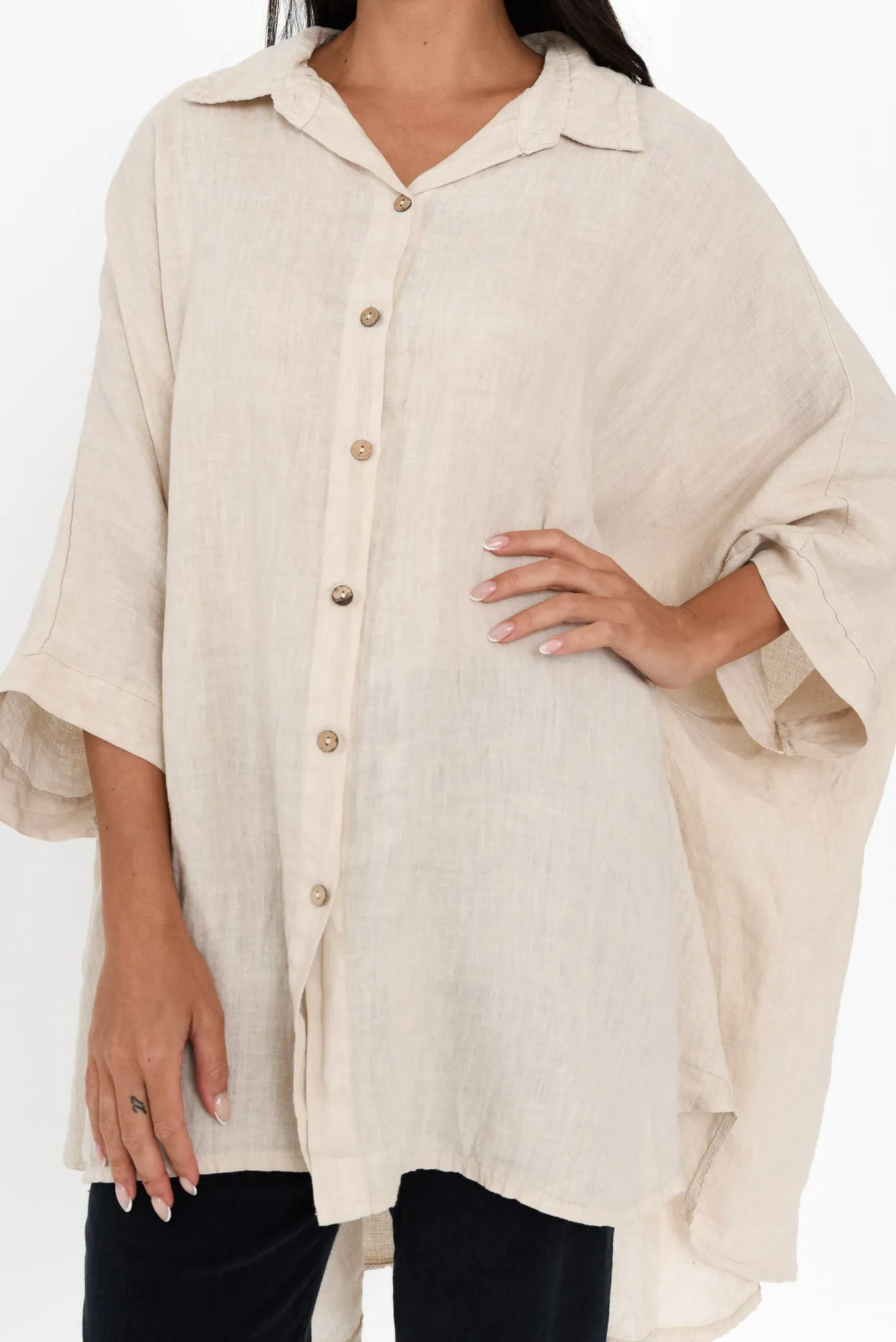 Giada Natural Linen Collared Shirt sold by Blue Bungalow product image thumbnail 5