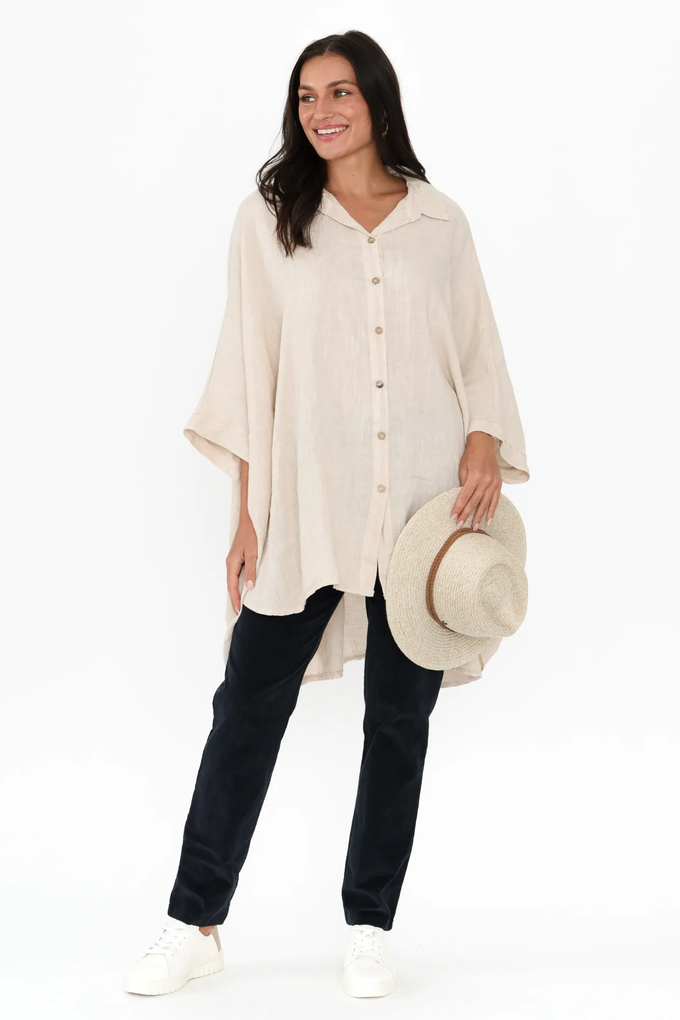 Giada Natural Linen Collared Shirt sold by Blue Bungalow product image thumbnail 2