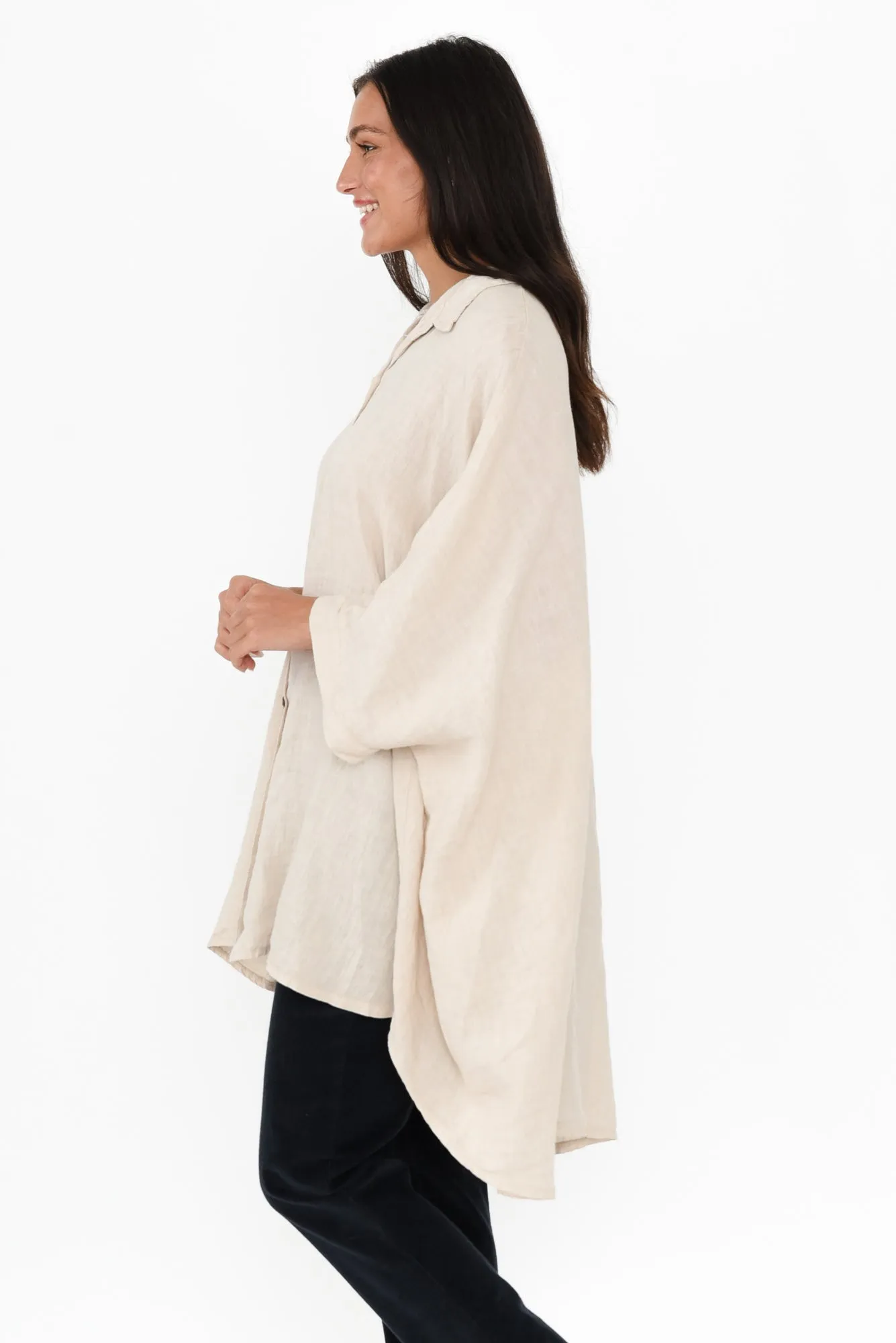 Giada Natural Linen Collared Shirt sold by Blue Bungalow product image thumbnail 3