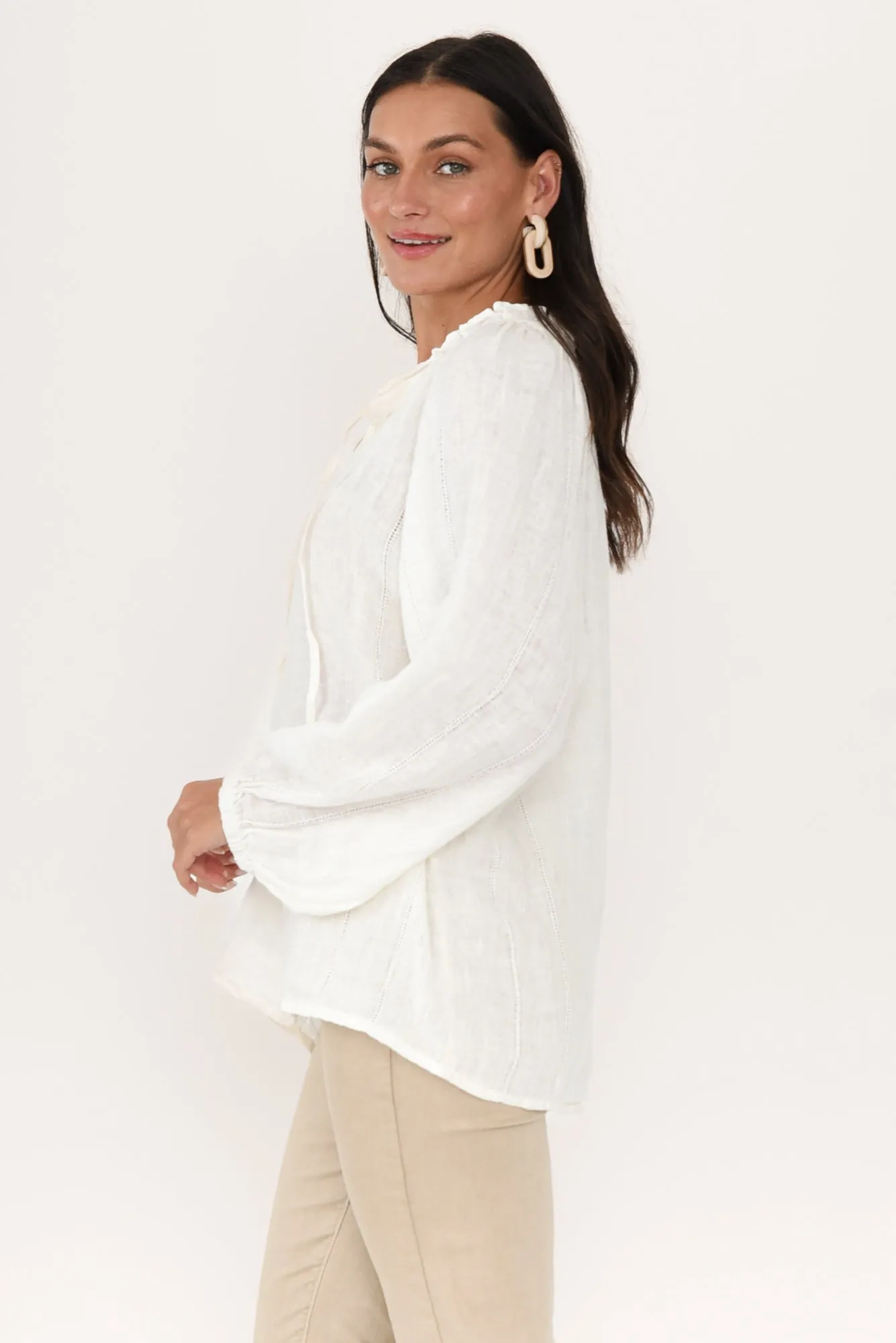 Sussana White Linen Tie Top sold by Blue Bungalow product image thumbnail 3