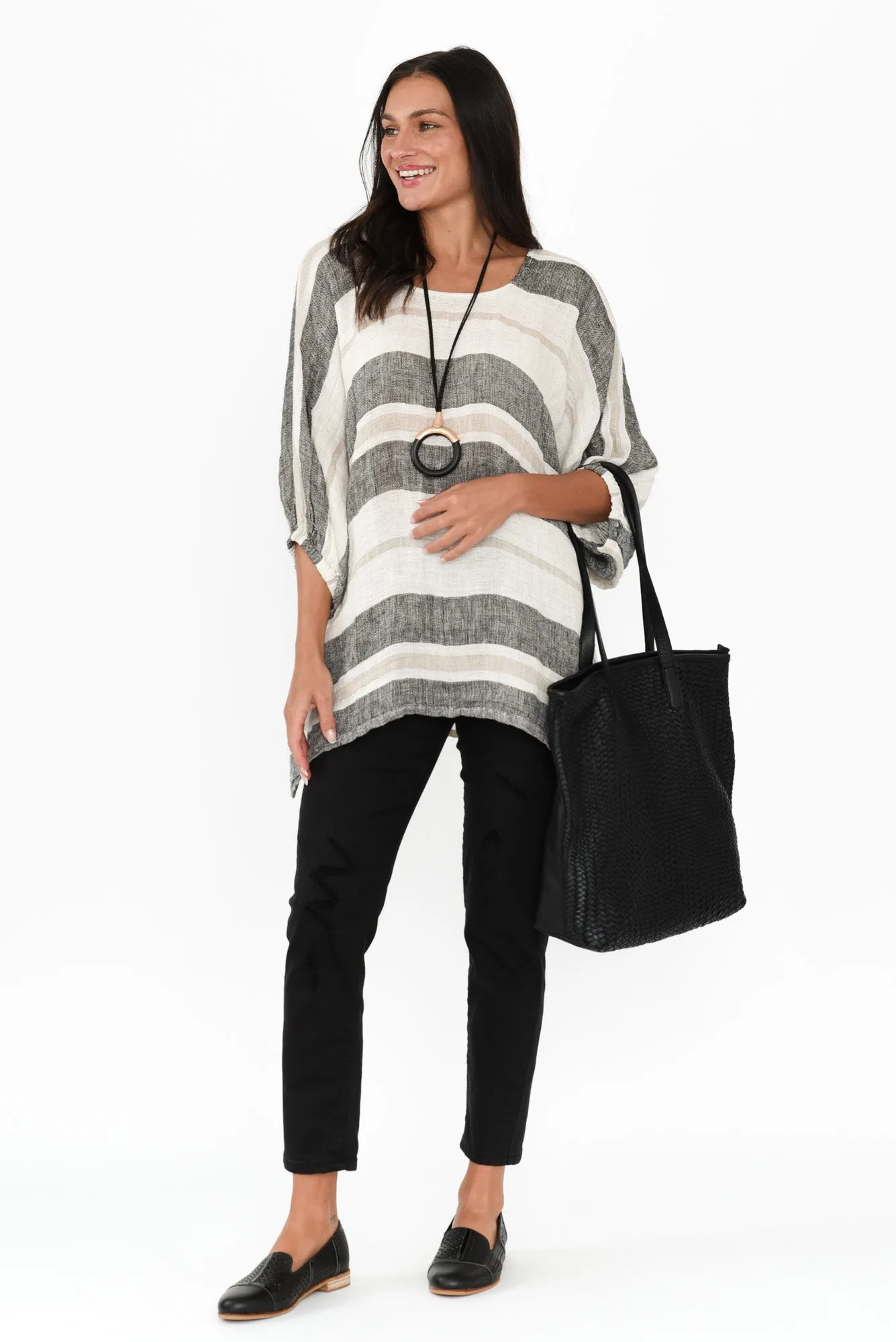 Nassau White Stripe Linen Top sold by Blue Bungalow product image thumbnail 2