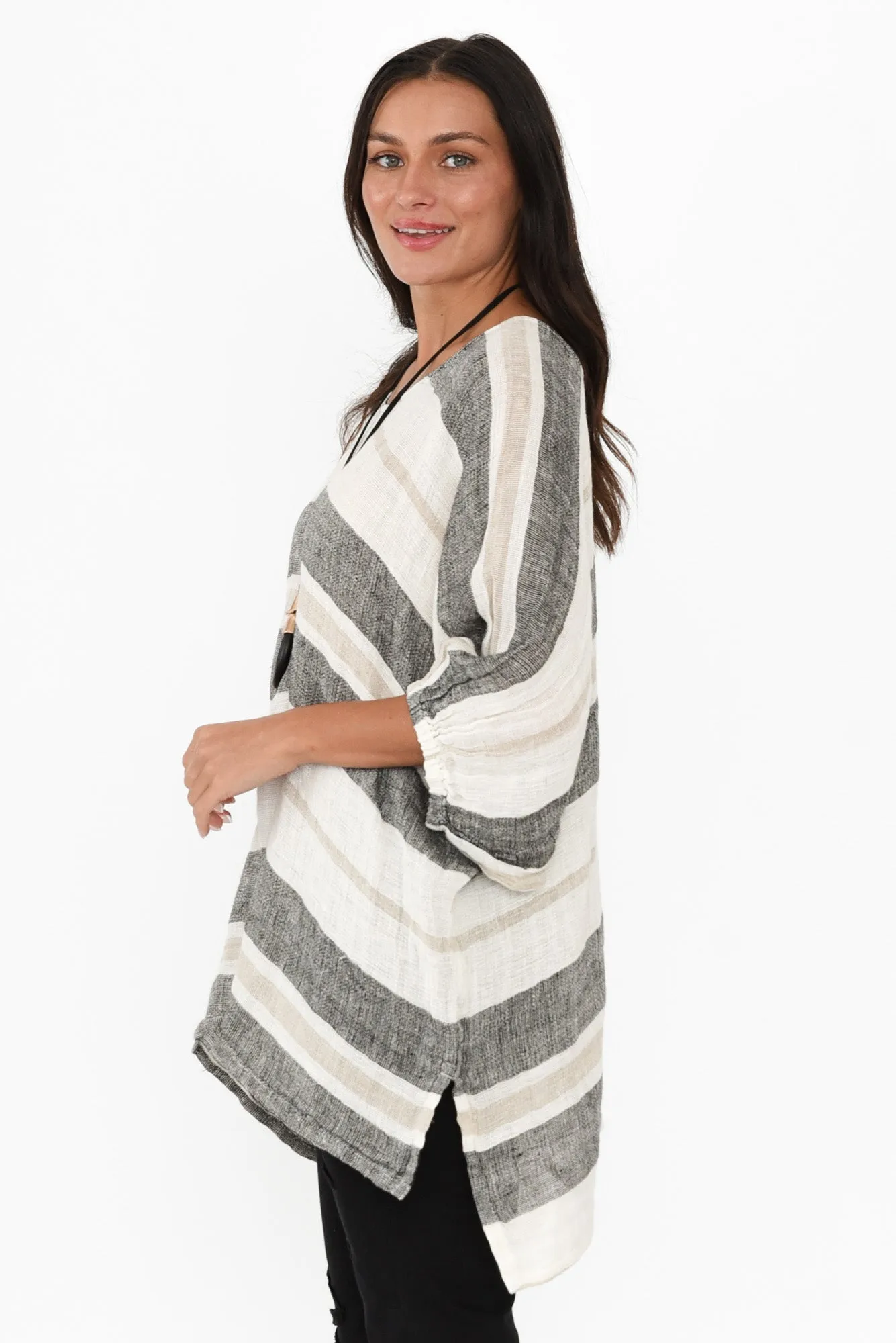 Nassau White Stripe Linen Top sold by Blue Bungalow product image thumbnail 3