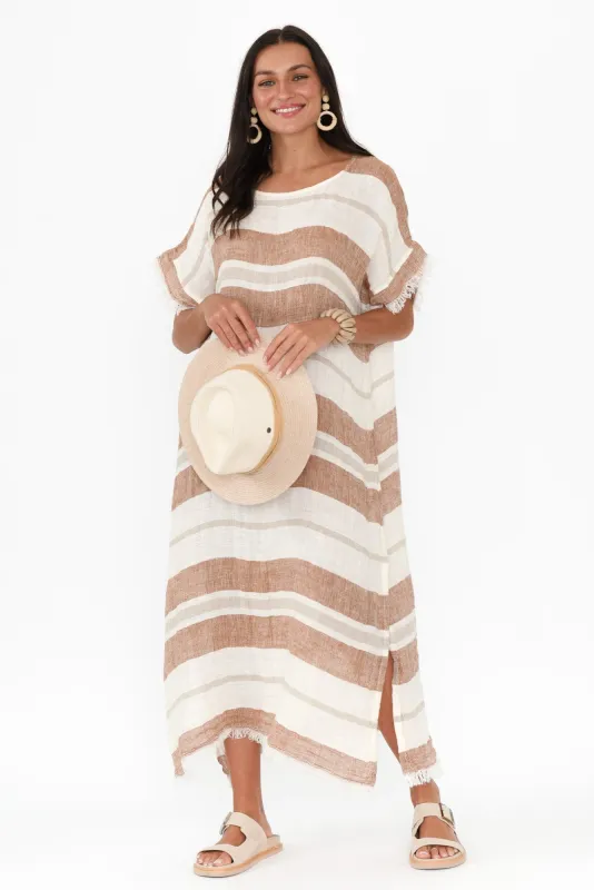 Galene Terracotta Stripe Linen Dress sold by Blue Bungalow