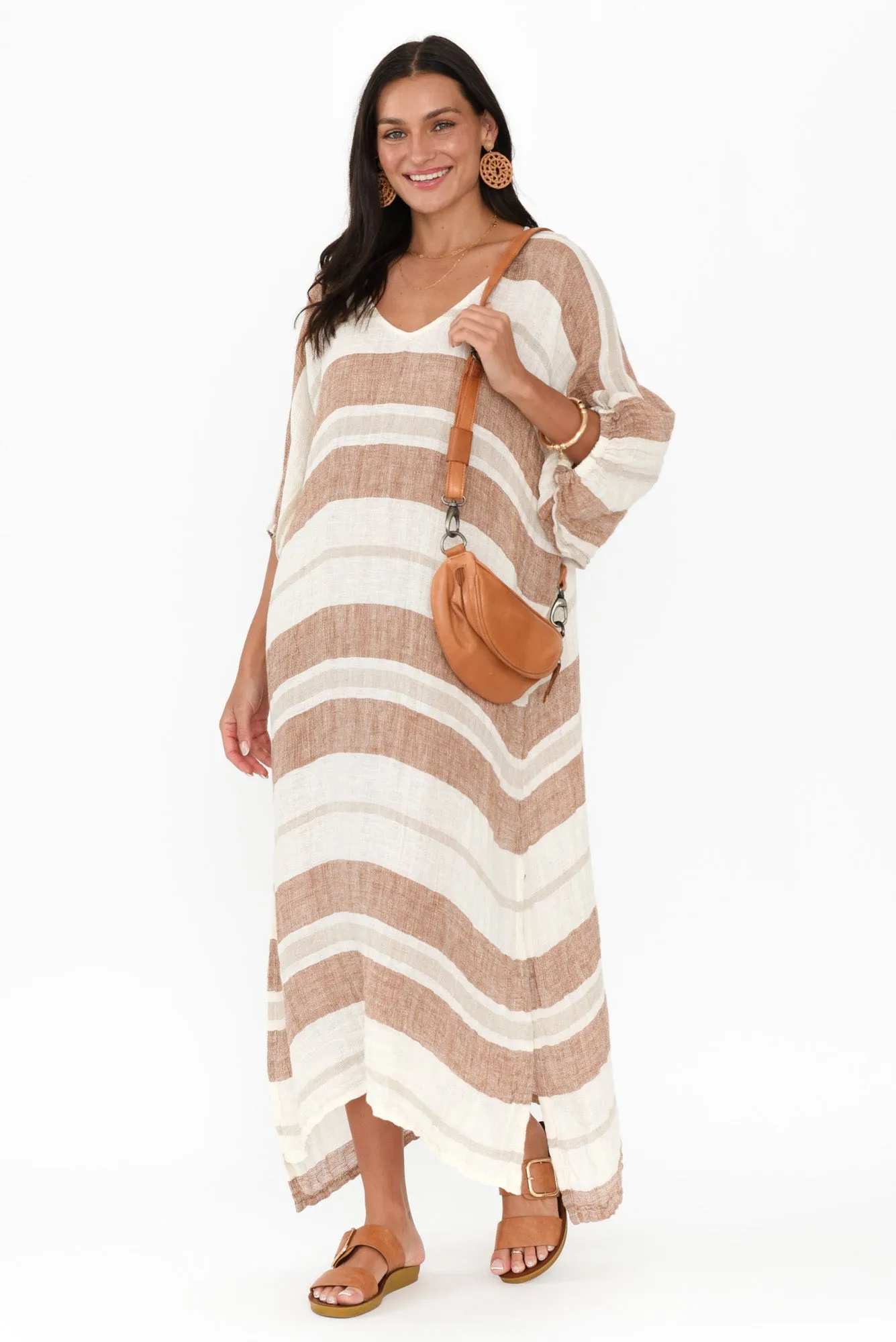 Marcel Terracotta Stripe Linen Dress sold by Blue Bungalow