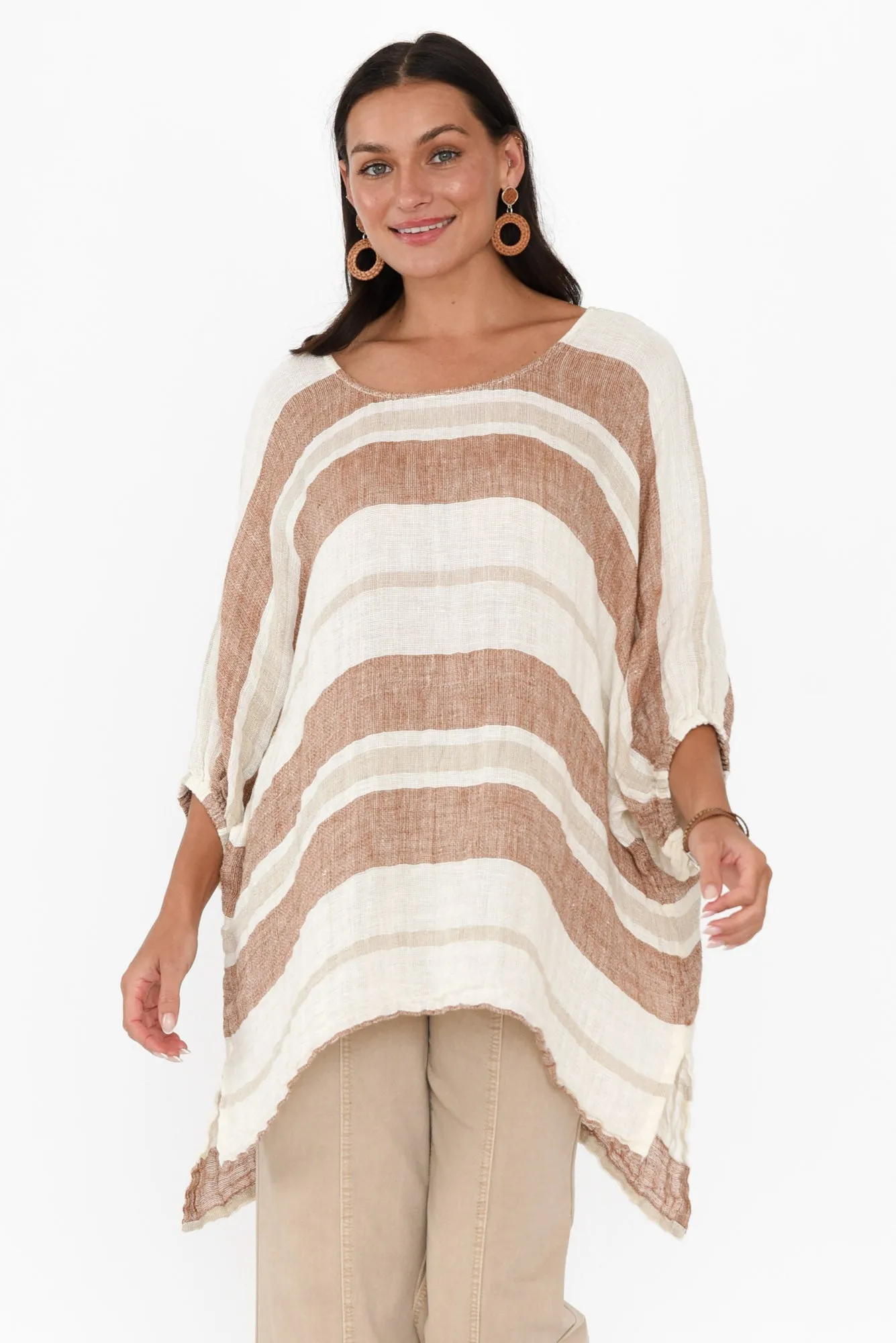 Nassau Terracotta Stripe Linen Top sold by Blue Bungalow