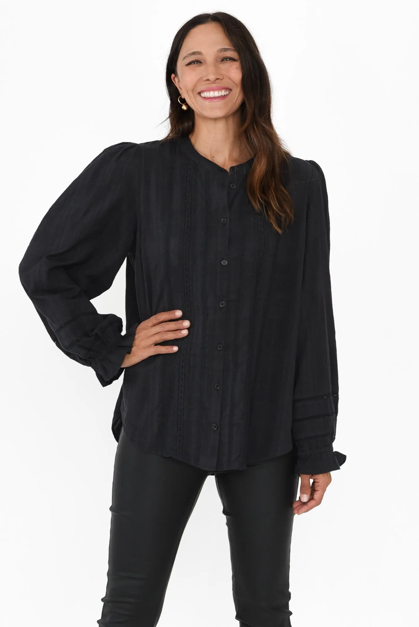 Fennel Black Cotton Blouse sold by Blue Bungalow
