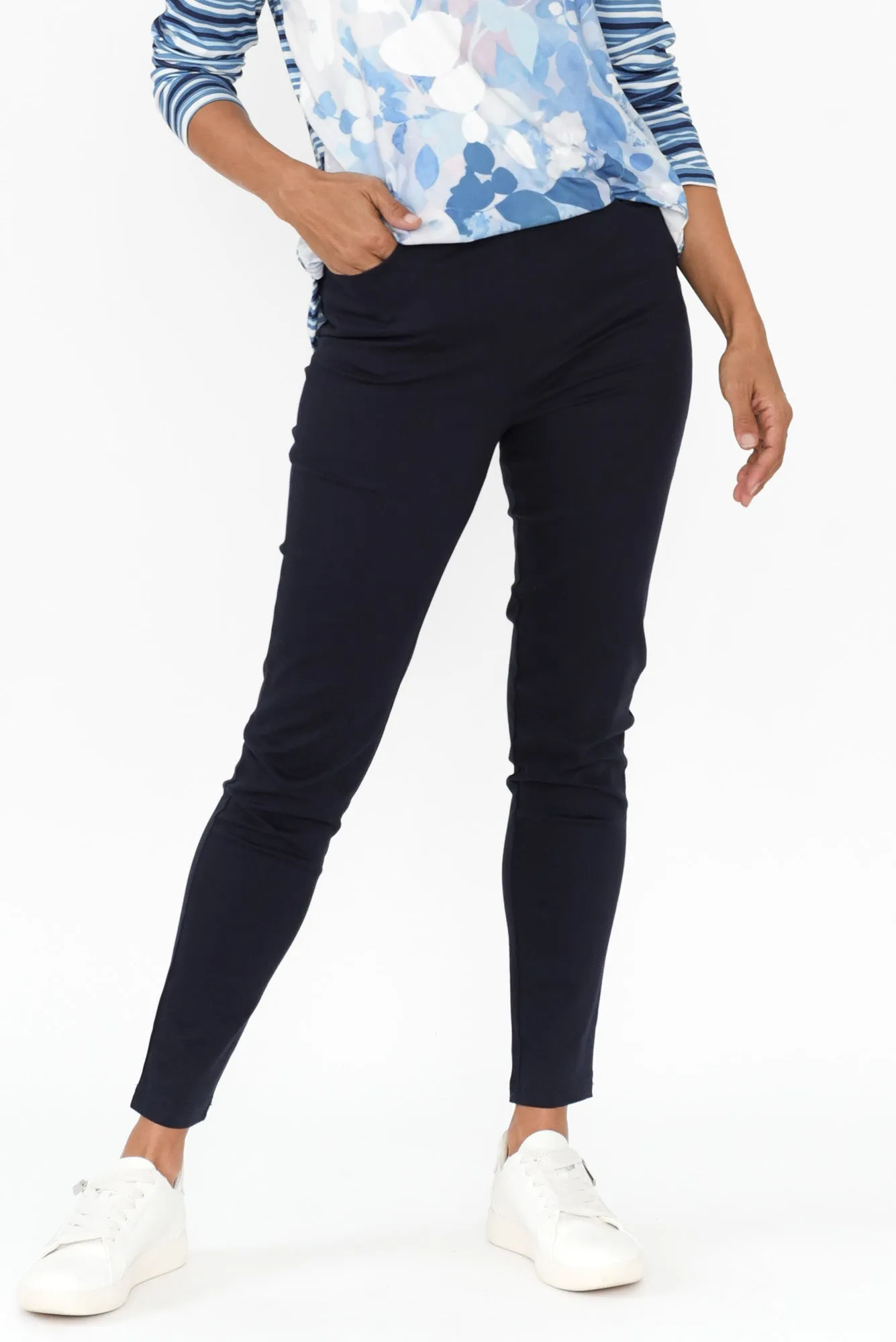 Laia Navy Cotton Stretch Pants sold by Blue Bungalow