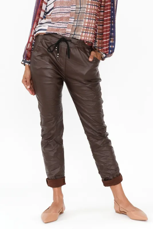 Munich Chocolate Wet Look Stretch Pants sold by Blue Bungalow