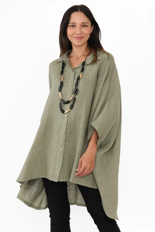 Giada Khaki Linen Collared Shirt sold by Blue Bungalow