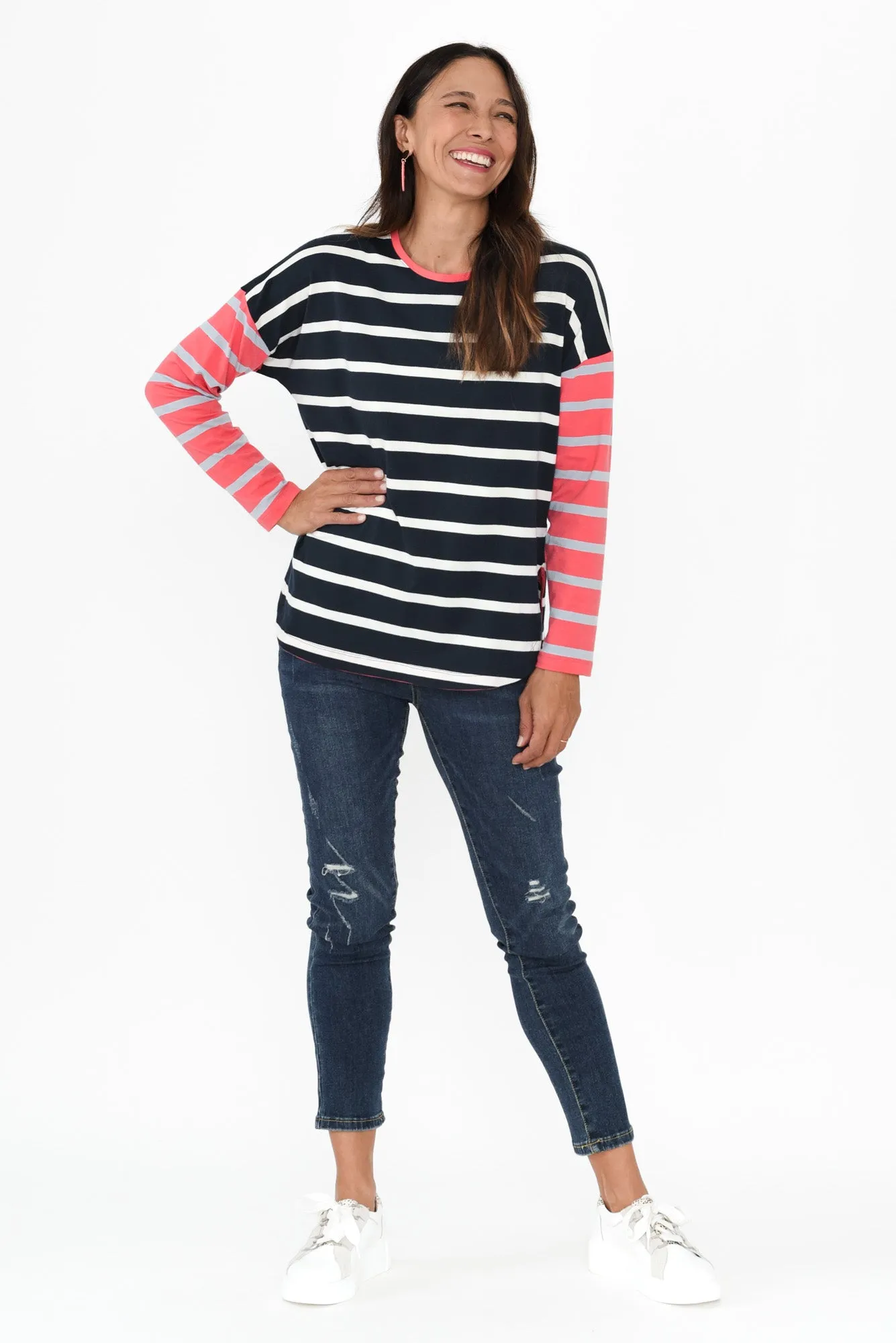 Marta Navy Stripe Cotton Long Sleeve Tee sold by Blue Bungalow product image thumbnail 2