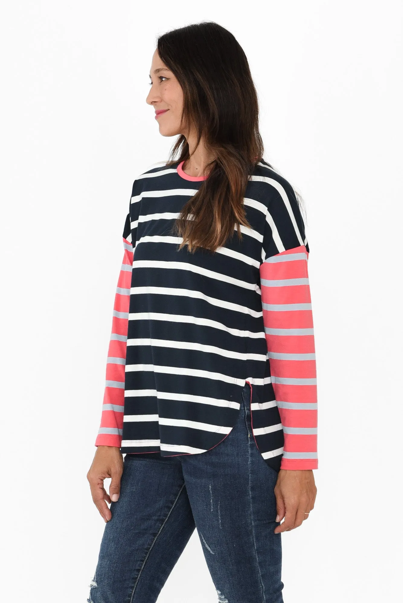 Marta Navy Stripe Cotton Long Sleeve Tee sold by Blue Bungalow product image thumbnail 3