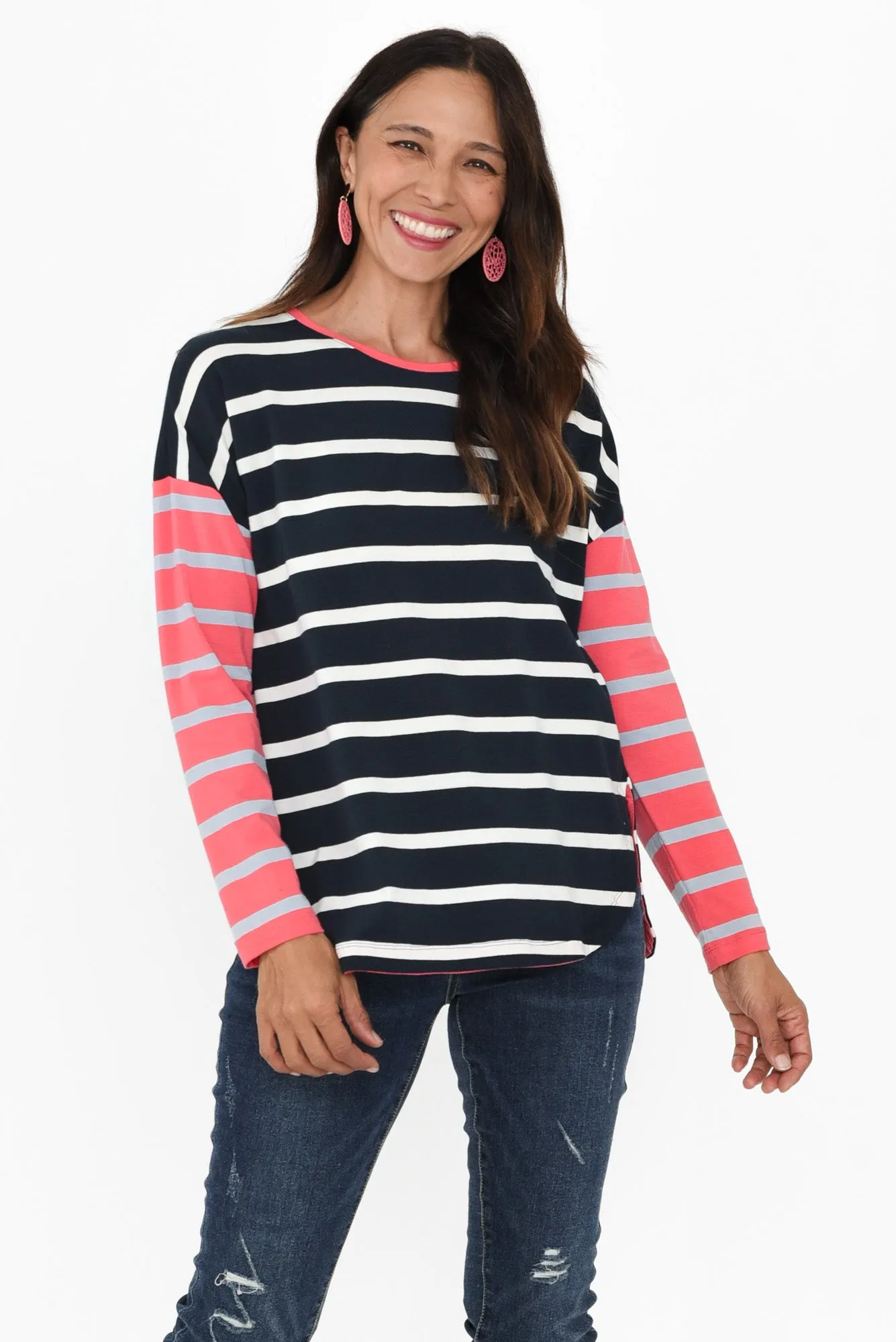 Marta Navy Stripe Cotton Long Sleeve Tee sold by Blue Bungalow