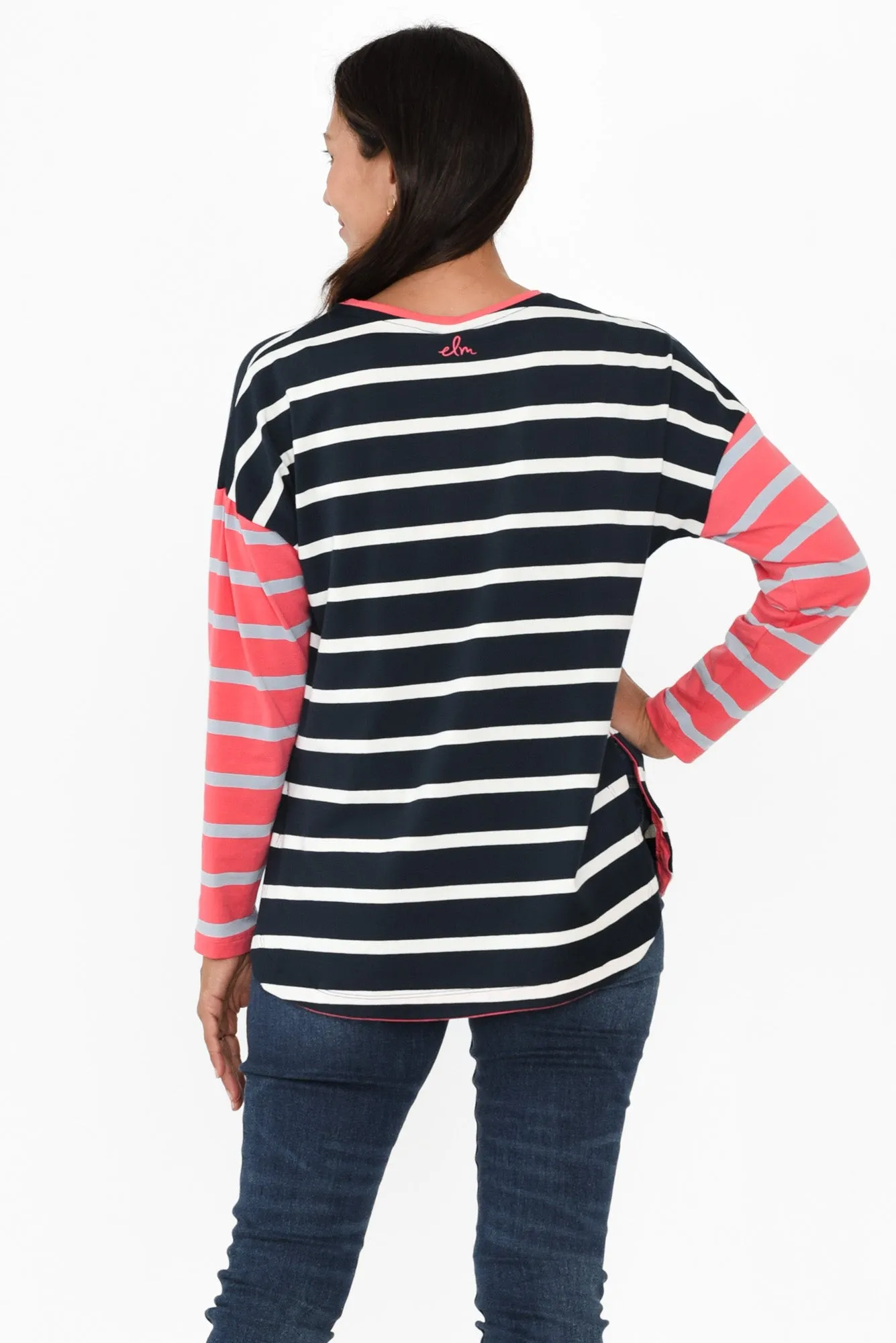 Marta Navy Stripe Cotton Long Sleeve Tee sold by Blue Bungalow product image thumbnail 4