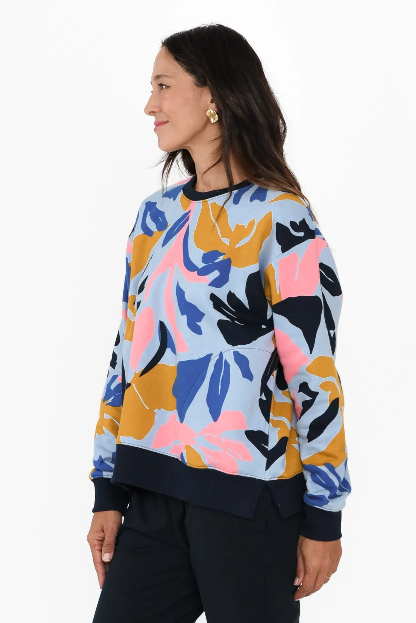 Bleeker Blue Abstract Cotton Crew Sweatshirt sold by Blue Bungalow product image thumbnail 3