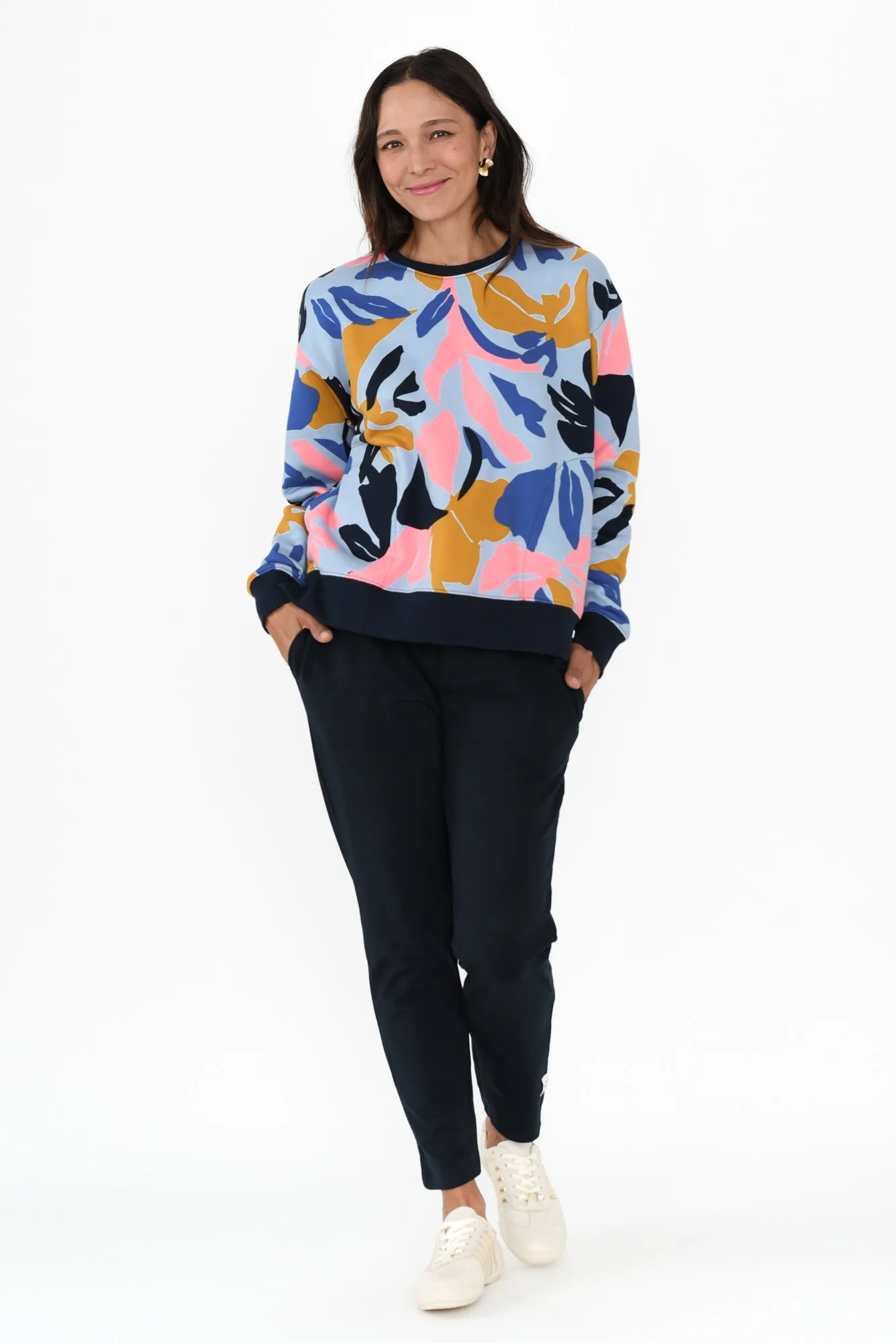 Bleeker Blue Abstract Cotton Crew Sweatshirt sold by Blue Bungalow product image thumbnail 2