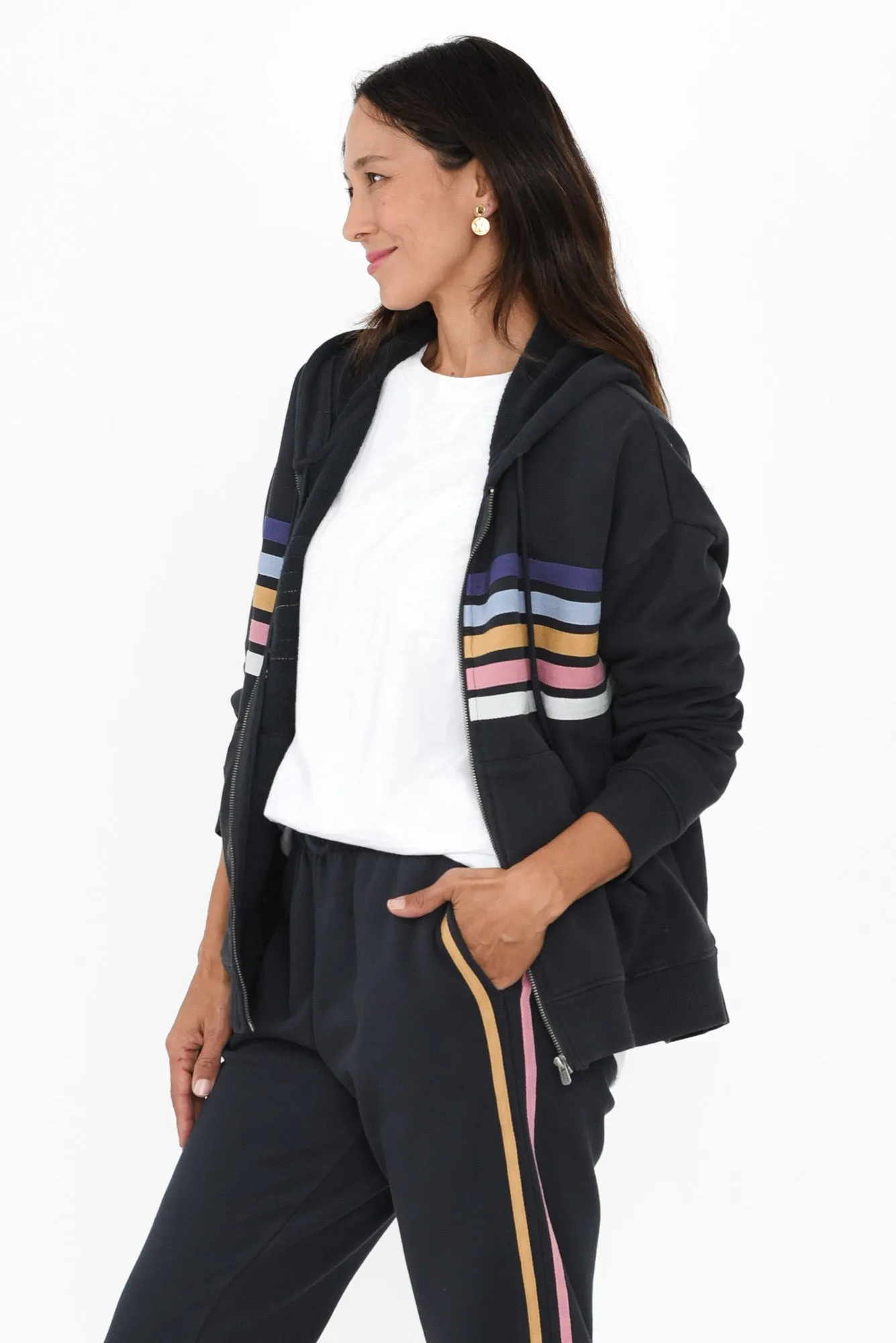 Cue Navy Stripe Zip Hooded Sweatshirt sold by Blue Bungalow product image thumbnail 3