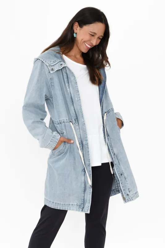 Kingston Light Blue Denim Longline Jacket sold by Blue Bungalow