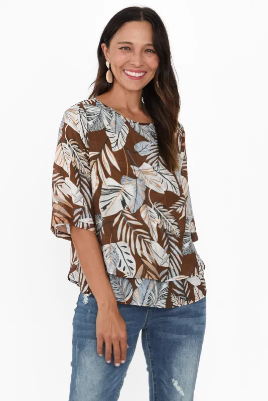 Liora Brown Leaf Layered Top sold by Blue Bungalow