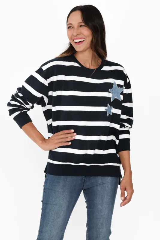 Galaxy Navy Stripe Cotton Sweatshirt sold by Blue Bungalow