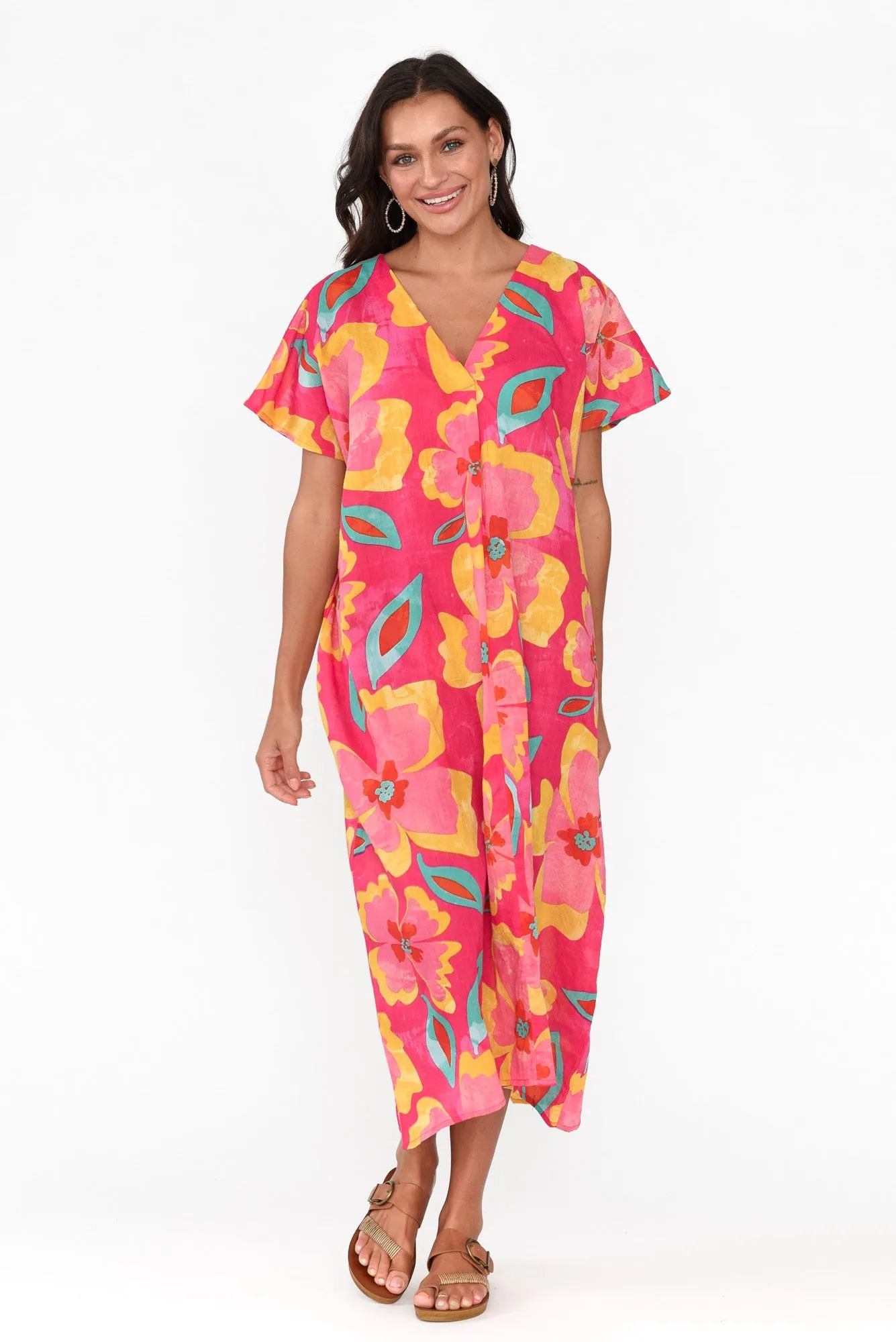 Lakyn Pink Flower Cotton Kaftan sold by Blue Bungalow product image thumbnail 3