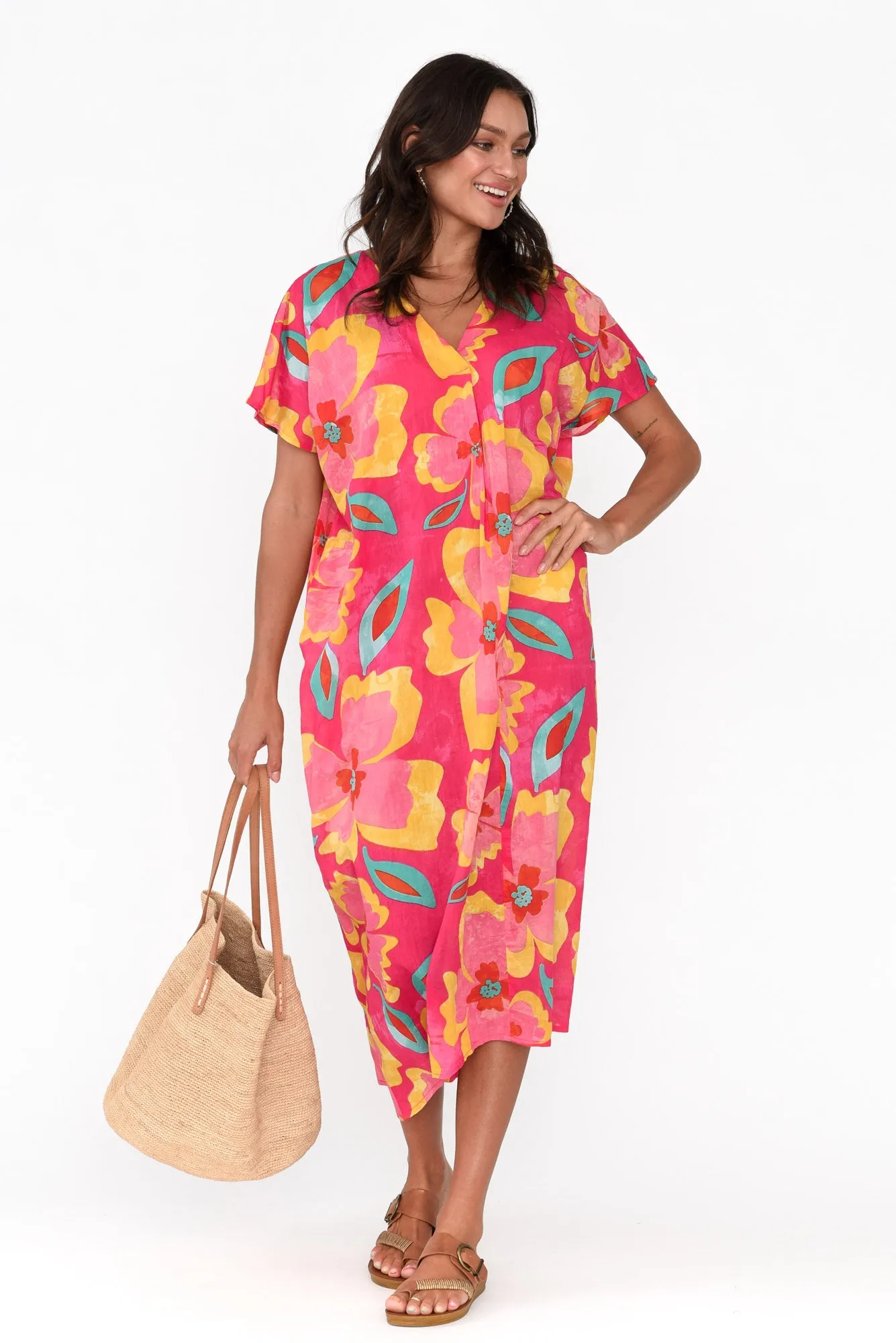 Lakyn Pink Flower Cotton Kaftan sold by Blue Bungalow product image thumbnail 2