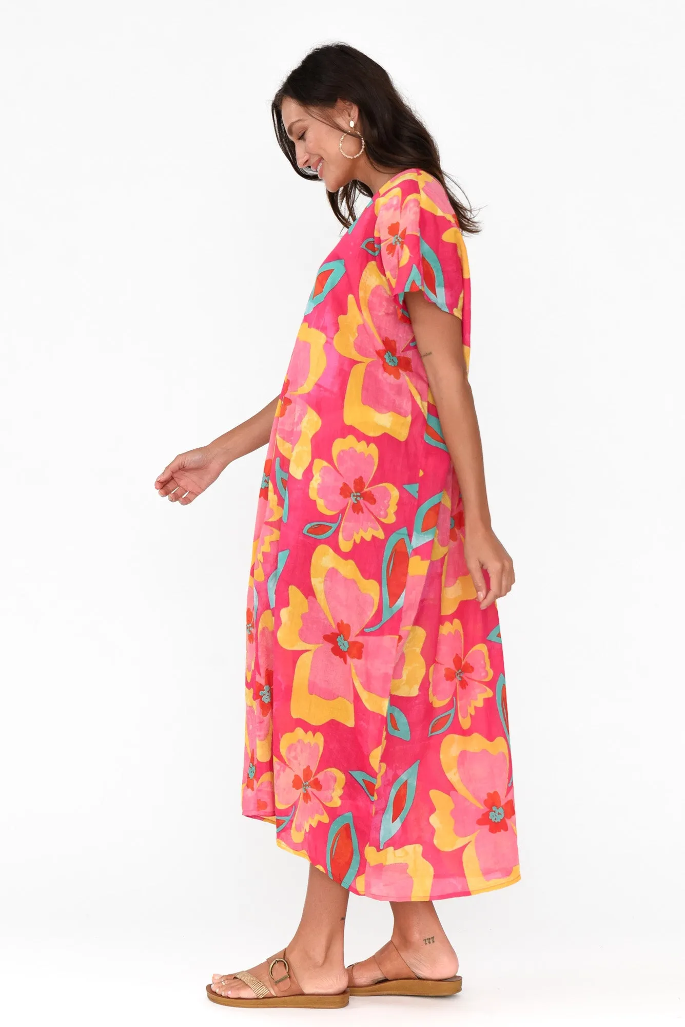 Lakyn Pink Flower Cotton Kaftan sold by Blue Bungalow product image thumbnail 4