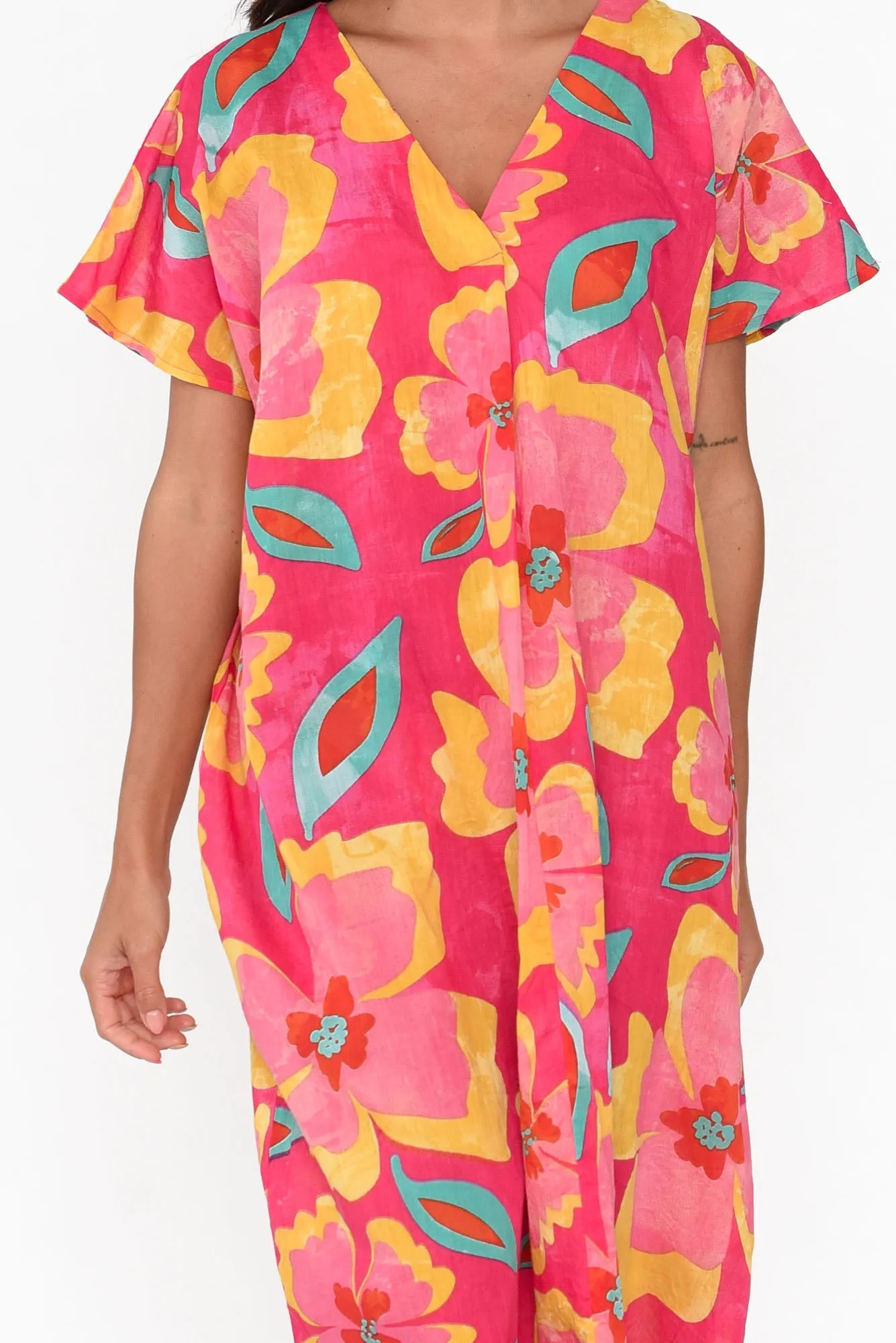 Lakyn Pink Flower Cotton Kaftan sold by Blue Bungalow product image thumbnail 5