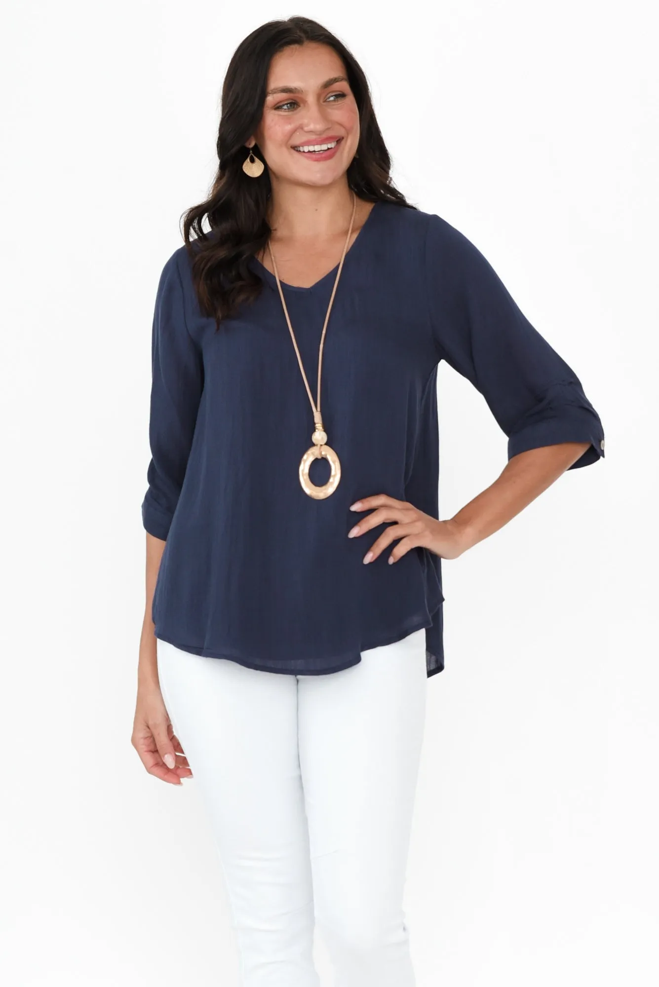 Gomez Navy Button Top sold by Blue Bungalow