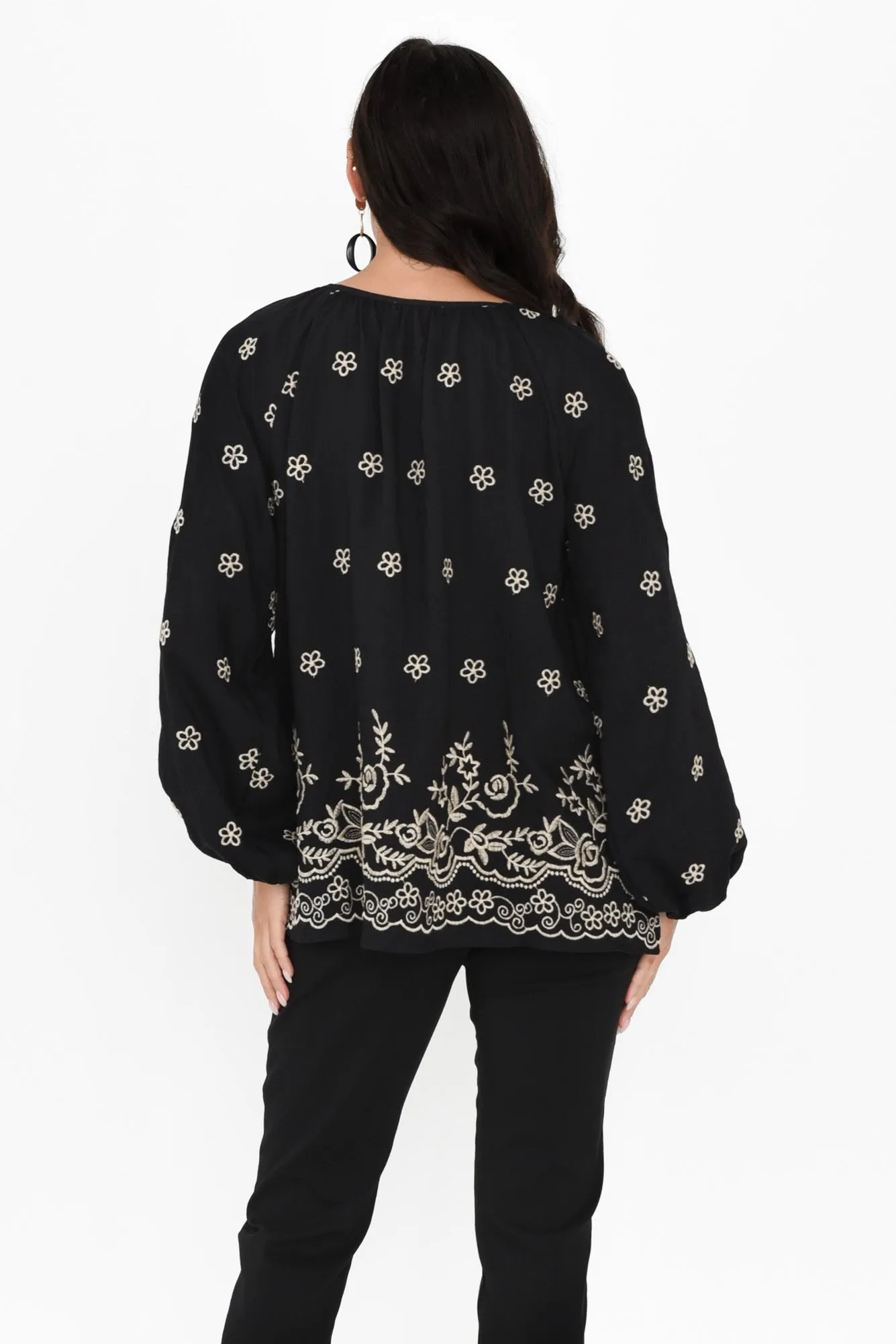 Preston Black Geo Puff Sleeve Top sold by Blue Bungalow product image thumbnail 4